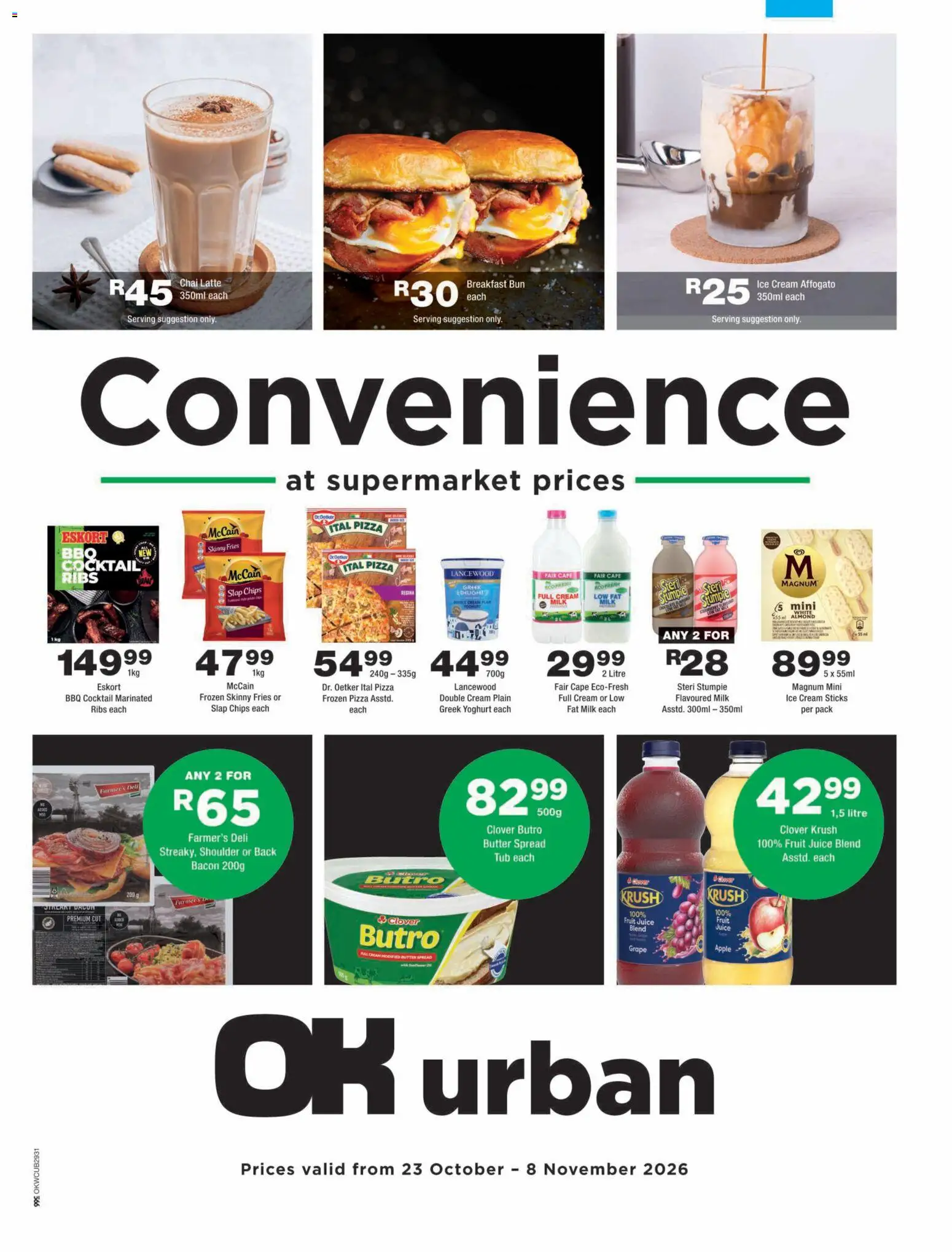 New OK Foods catalogue – valid from 23/10/2026 | Page: 1 | Products: Frozen pizza, Yoghurt, Cream, Ice cream