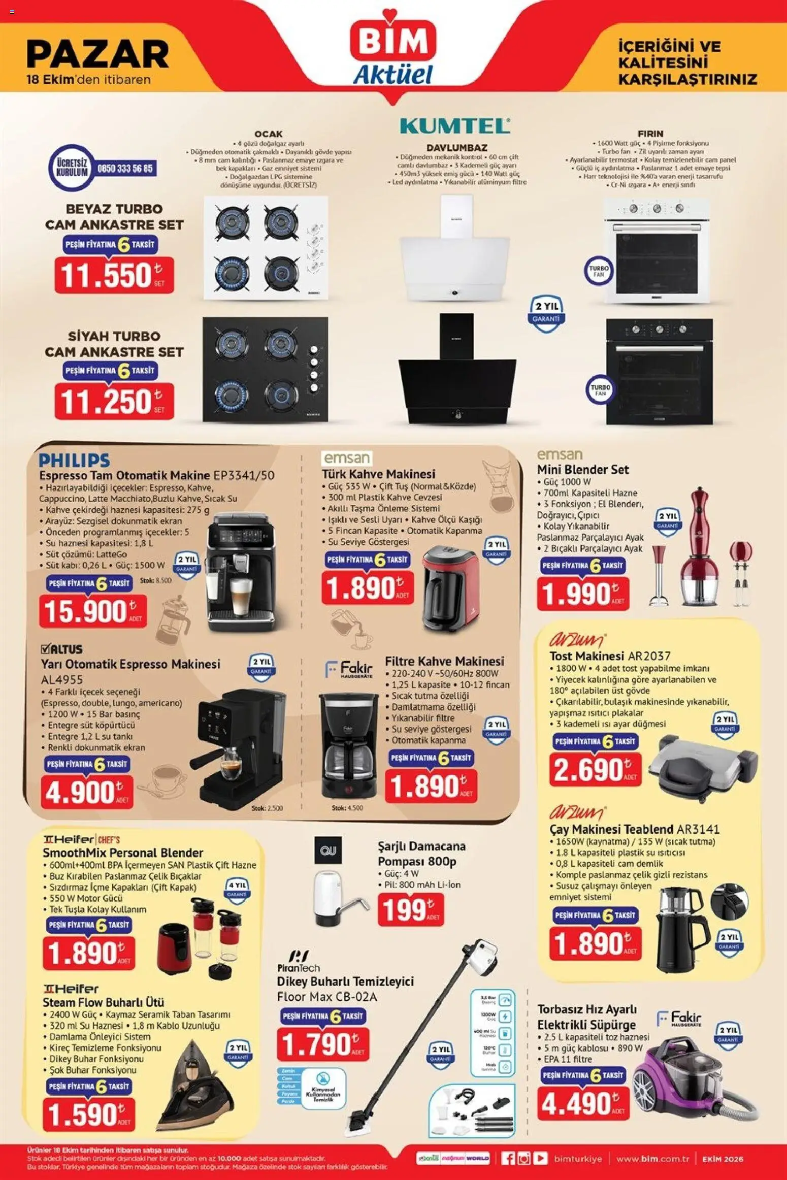 BİM - Katalog Pazar - 18 Ekim 2026 tarihinden itibaren geçerlidir | Sayfa: 1 | Ürünler: Tost makinesi, Davlumbaz, Tepsi, Elektrikli süpürge