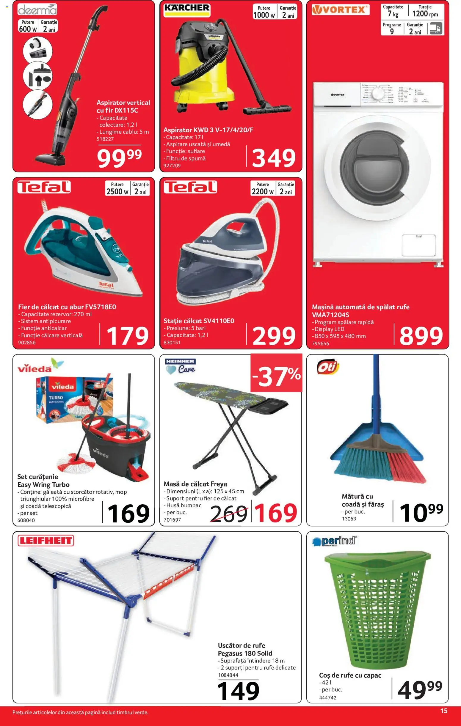 Noul catalog Selgros – valabil de la 24.07.2026 | Pagină: 15 | Produse: Fier de călcat, Aspirator, Babak, Coș De Rufe