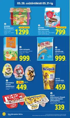 NESTLÉ KitKat desszert / Nesquik joghurt tejcsokoládés gabonagolyóval, KitKat desszert / Nesquik joghurt tejcsokoládés gabonagolyóval 115 / 120 g; 1 kg = 2948 / 2825 Ft - amely érvényes a következő dátumtól: 28.05.2026 | Oldal: 22