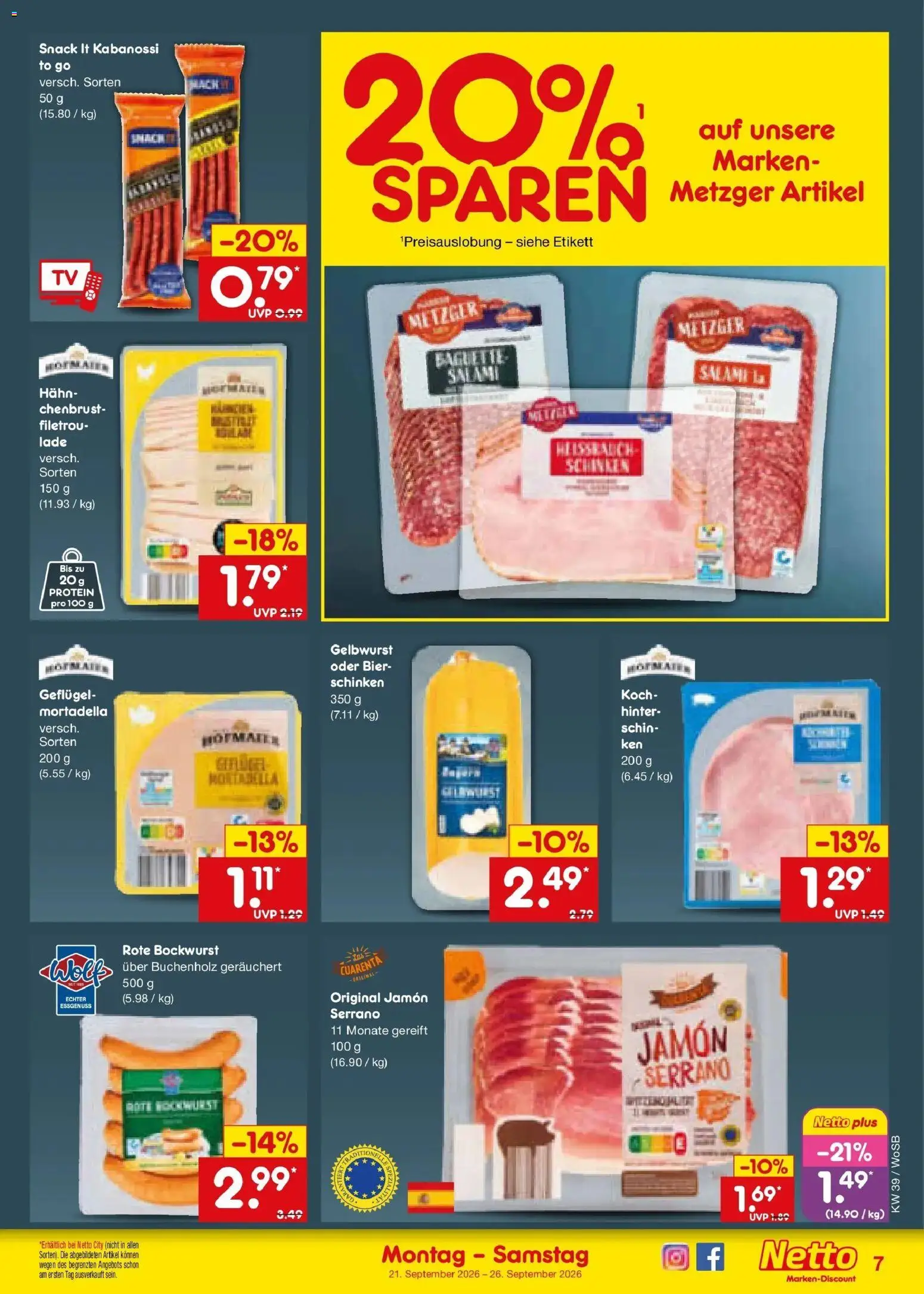 Netto Marken-Discount Prospekt Ludwigshafen-Edigheim – gültig ab 21.09.2026 | Seite: 11 | Produkte: Bockwurst, Baguette, Salami, Schinken