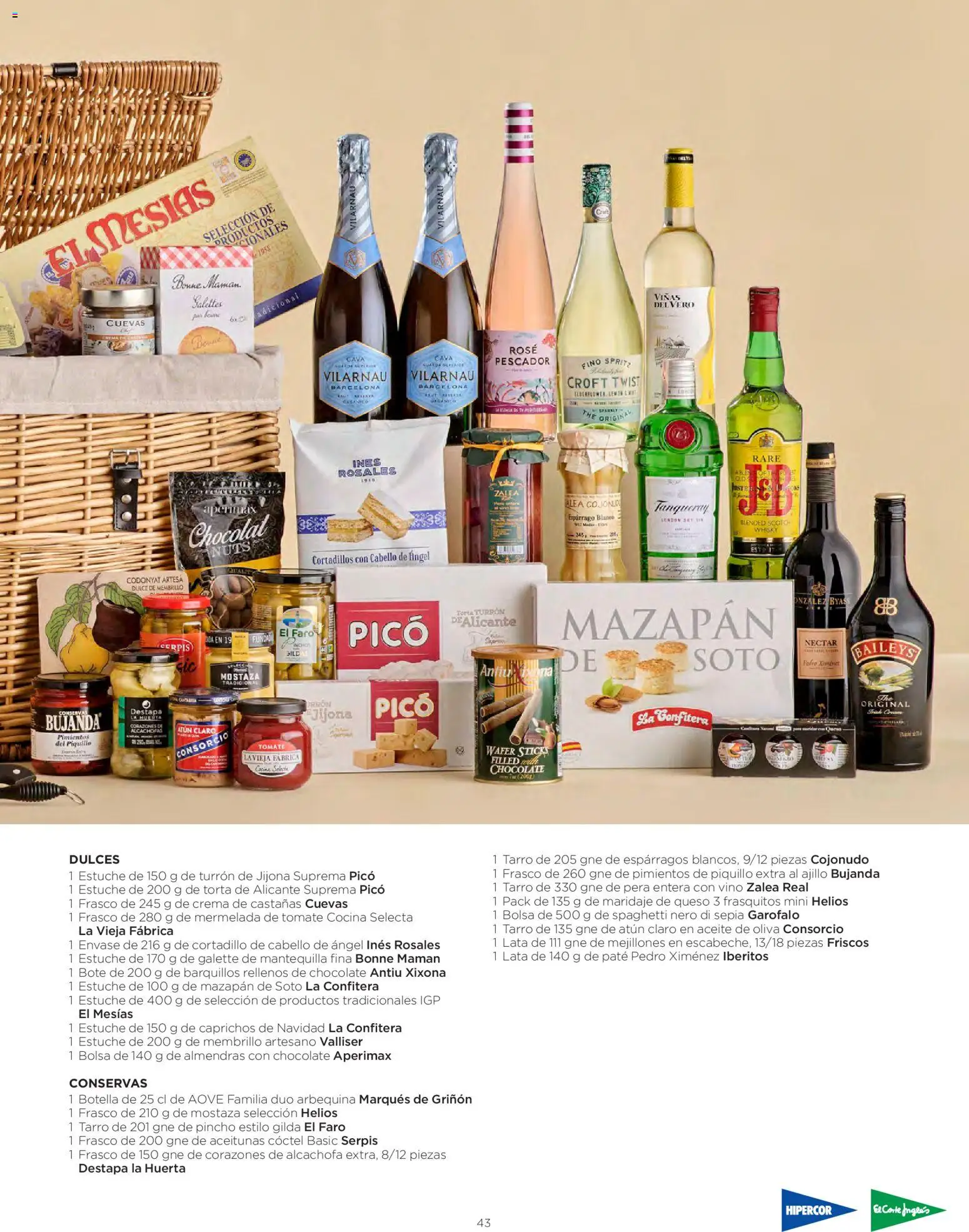 El Corte Inglés Cestas Navidad 2026 │ válido desde el 08/10/2026 | Página: 43 | Productos: Aceitunas, Dulce, Tomate, Atún claro