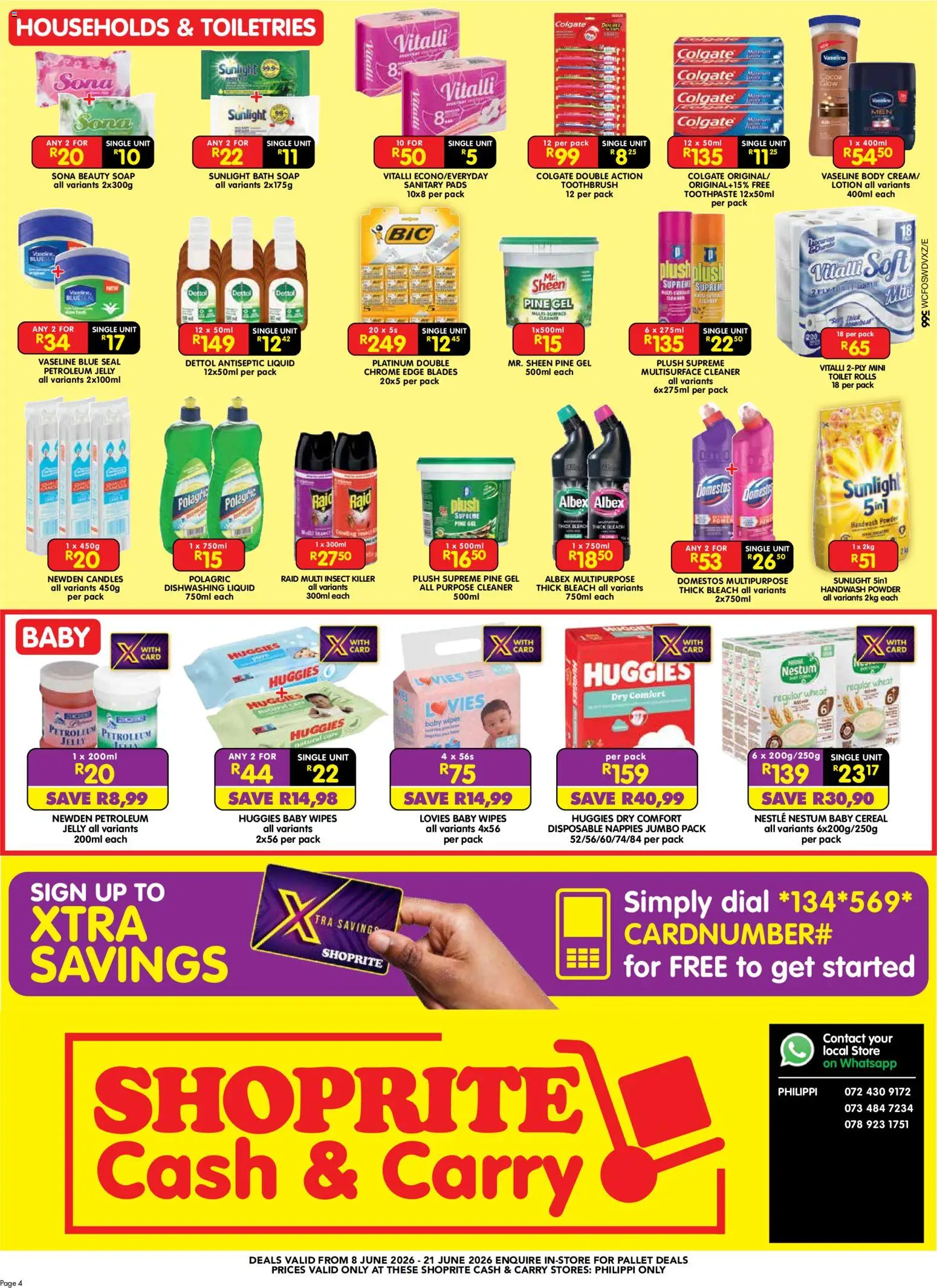 New Shoprite catalogue – valid from 08.06.2026 | Page: 4 | Products: Bleach, Paper, Petroleum jelly, Lotion