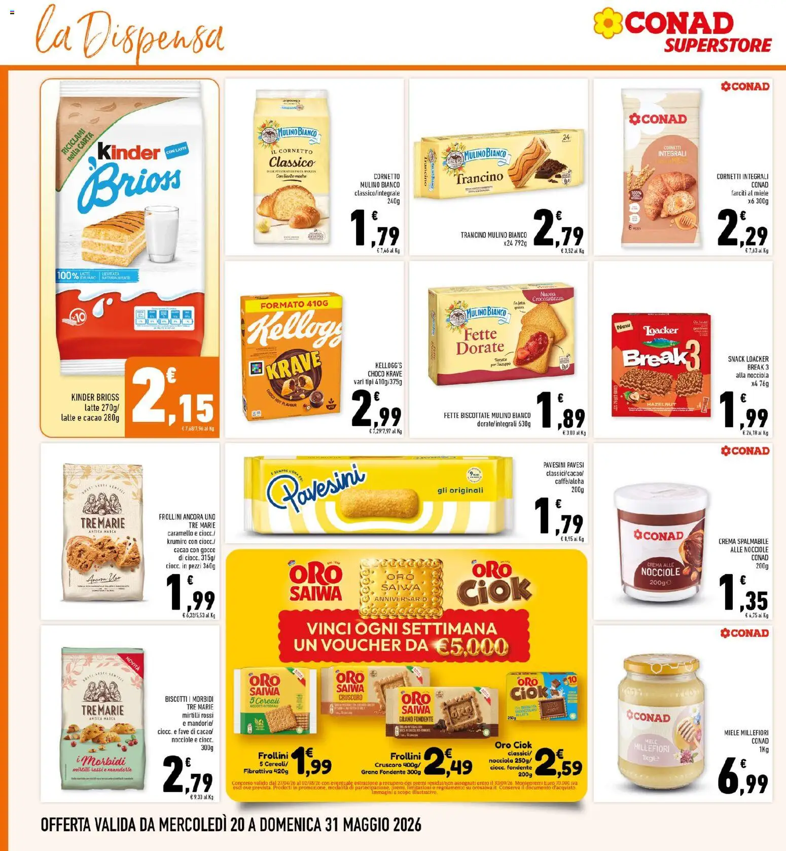 Volantino Conad del 20.05.2026 | Pagina: 14 | Prodotti: Cornetto, Mandorle, Croissant, Fette biscottate