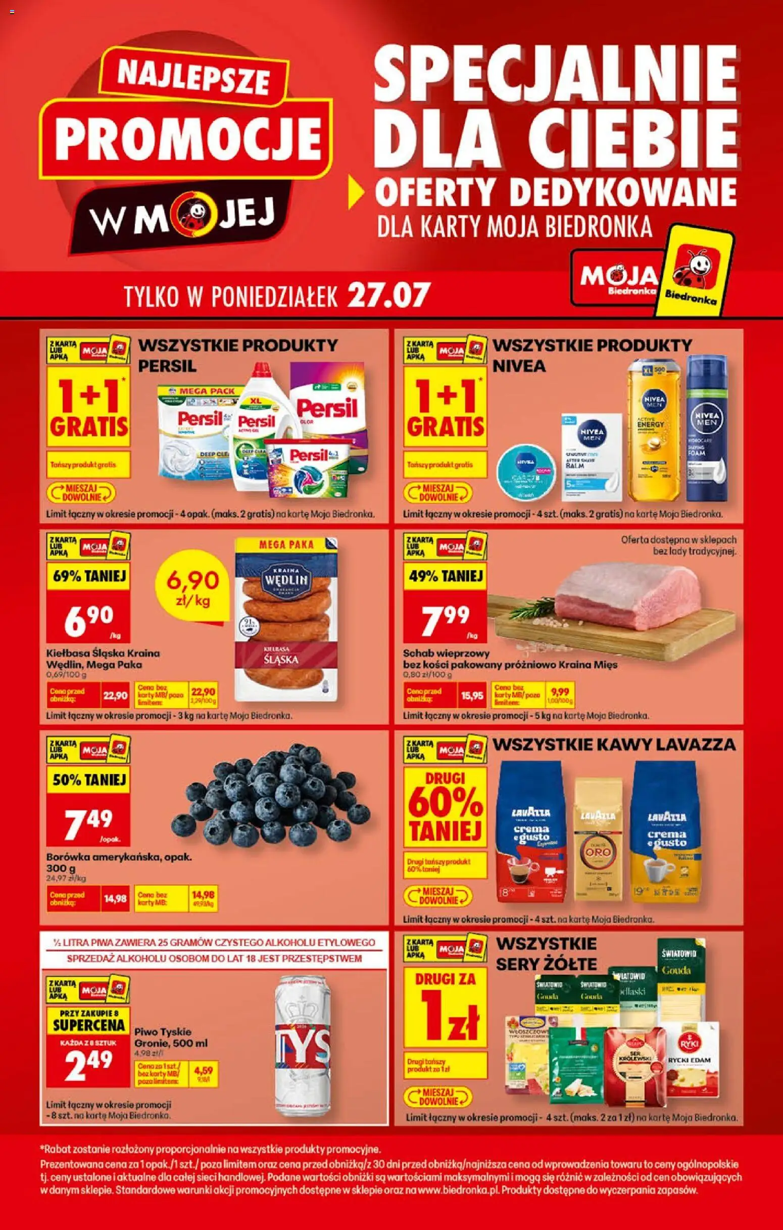 Biedronka gazetka - Specjalnie dla Ciebie od 27.07.2026 | Strona: 1 | Produkty: Kiełbasa, Karta, Schab, Lavazza