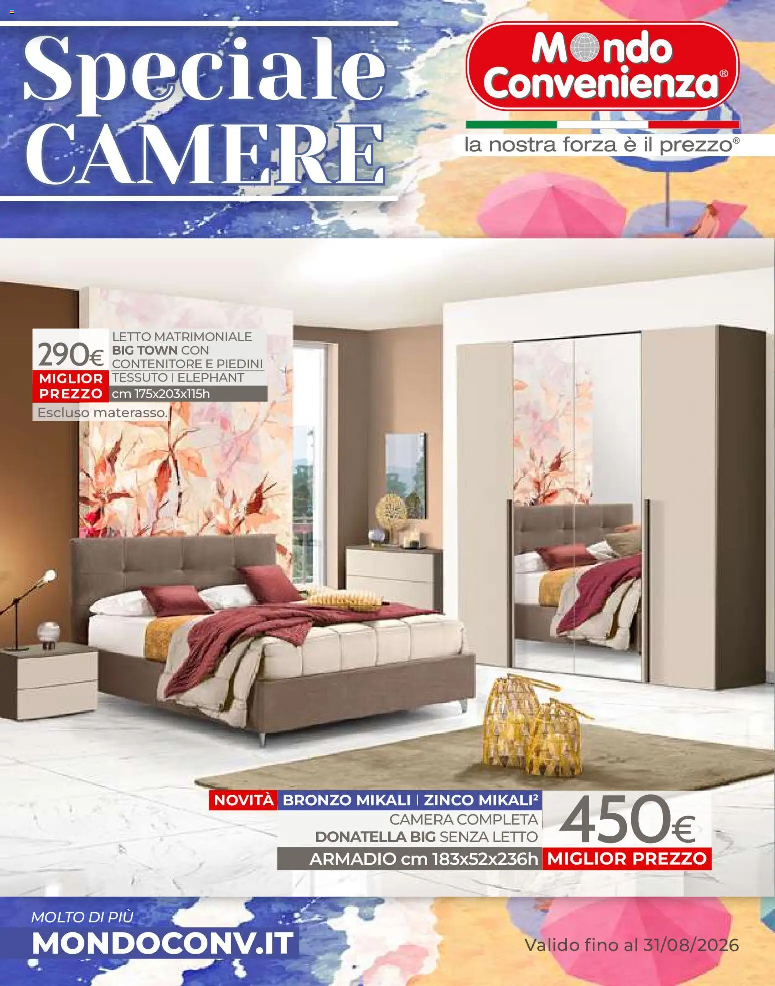 Volantino Mondo Convenienza del 01/07/2026 | Pagina: 1 | Prodotti: Letto matrimoniale, Contenitore, Letto, Armadio