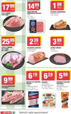 Pogląd oferty "Spar gazetka" - ważna od 21.10.2026 | Strona: 4 | Produkty: Kiełbasa, Piersi, Mięso mielone wieprzowo wołowe, Filet
