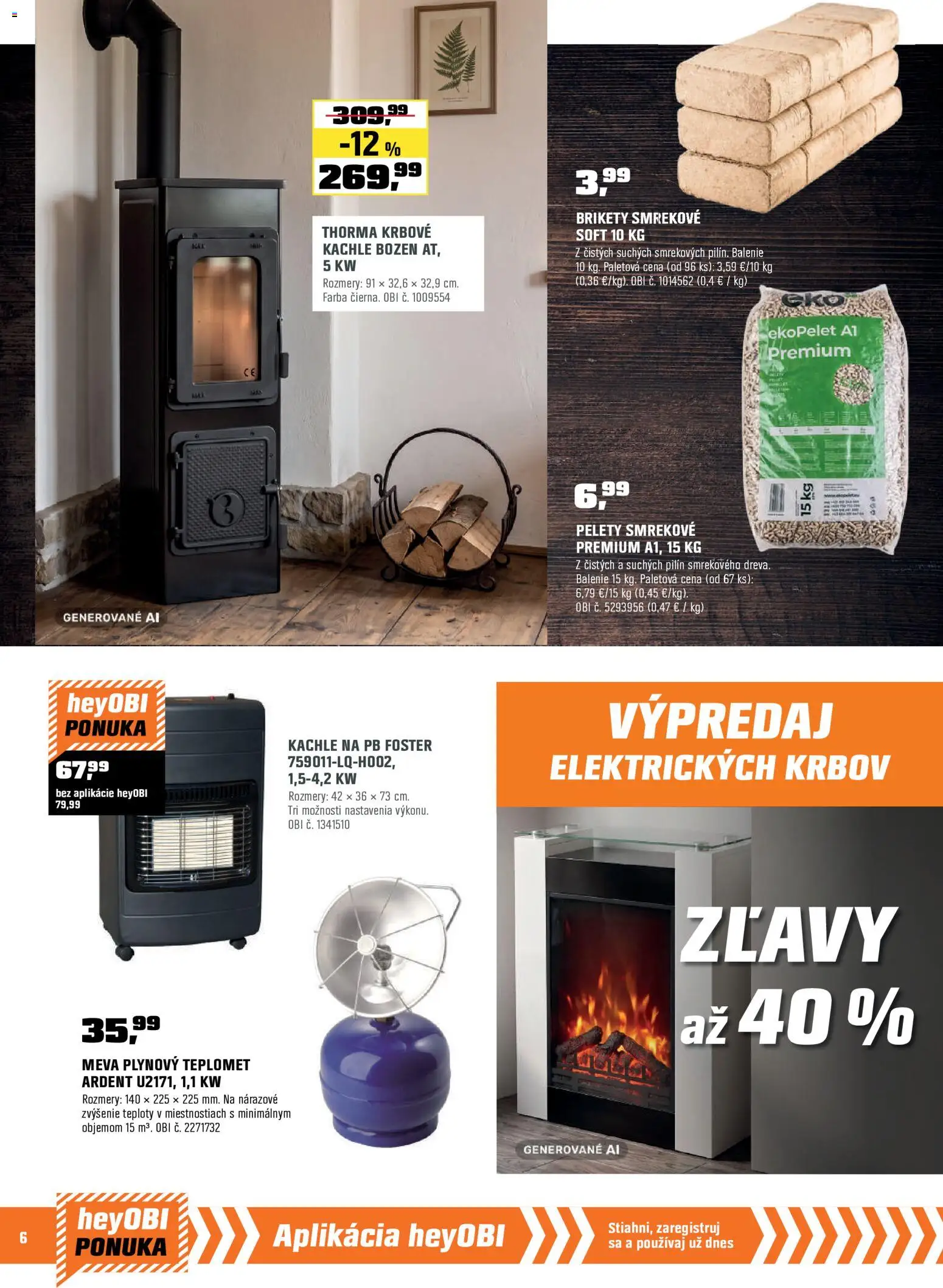 Nové OBI akcie – leták je platný od 01.09.2026 | Strana: 6 | Produkty: Kachle, Brikety