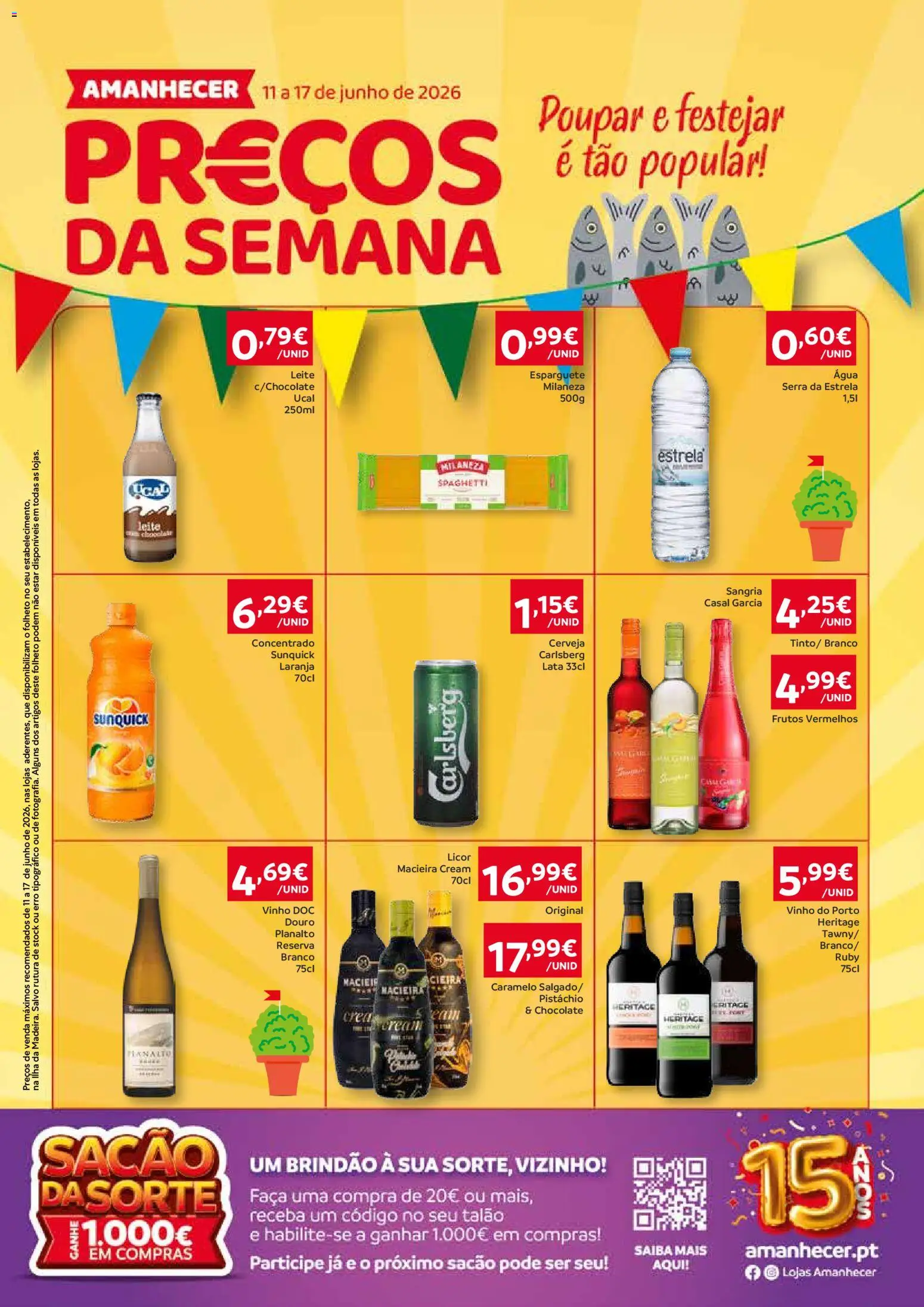 Amanhecer Folheto Madeira │ válido de 11.06.2026 | Página: 1 | Produtos: Esparguete, Milaneza, Chocolate, Vinho