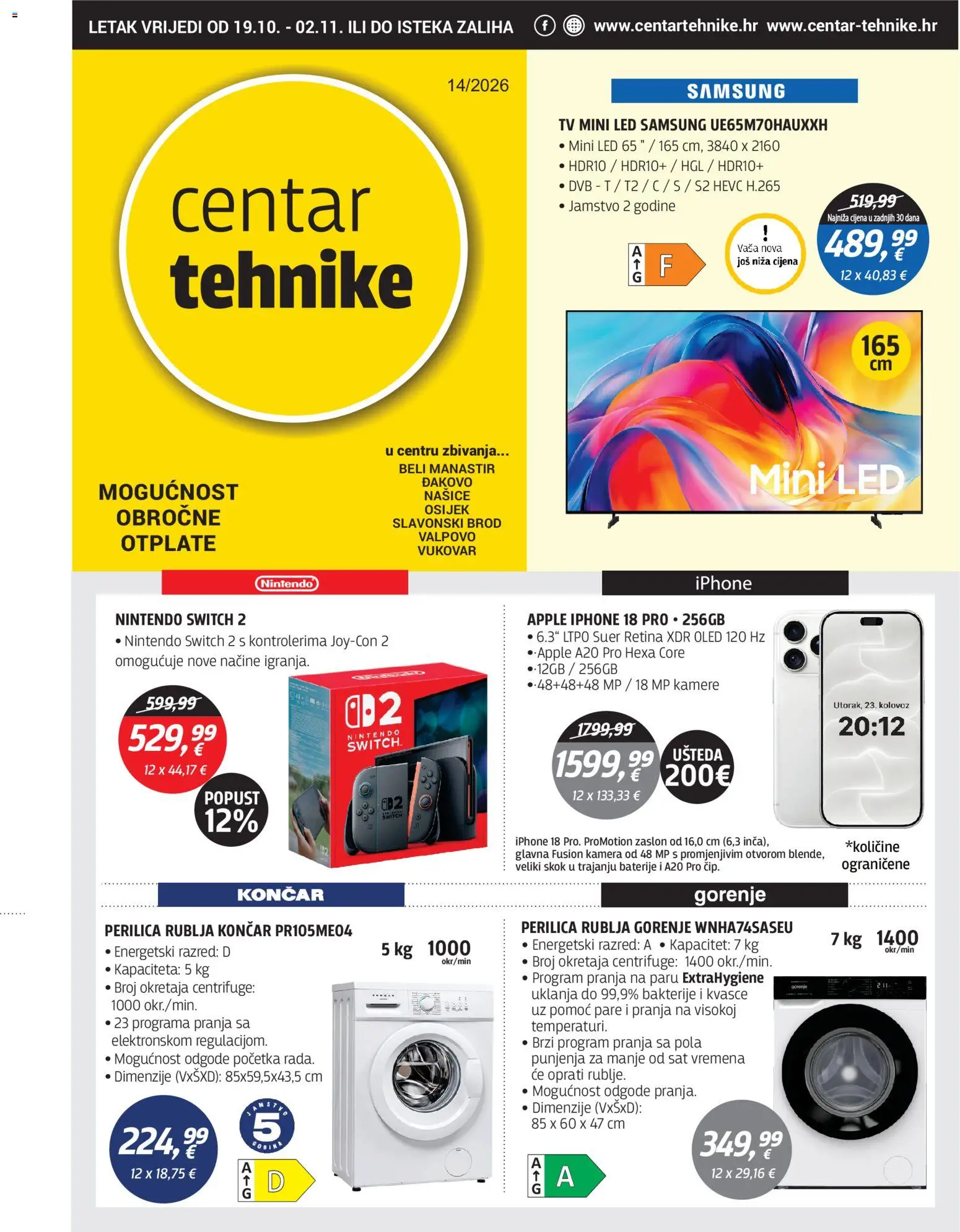 Centar Tehnike katalog | vrijedi od 19.10.2026 | Stranica: 1 | Proizvodi: Perilica rublja, Led, Sat, Tv