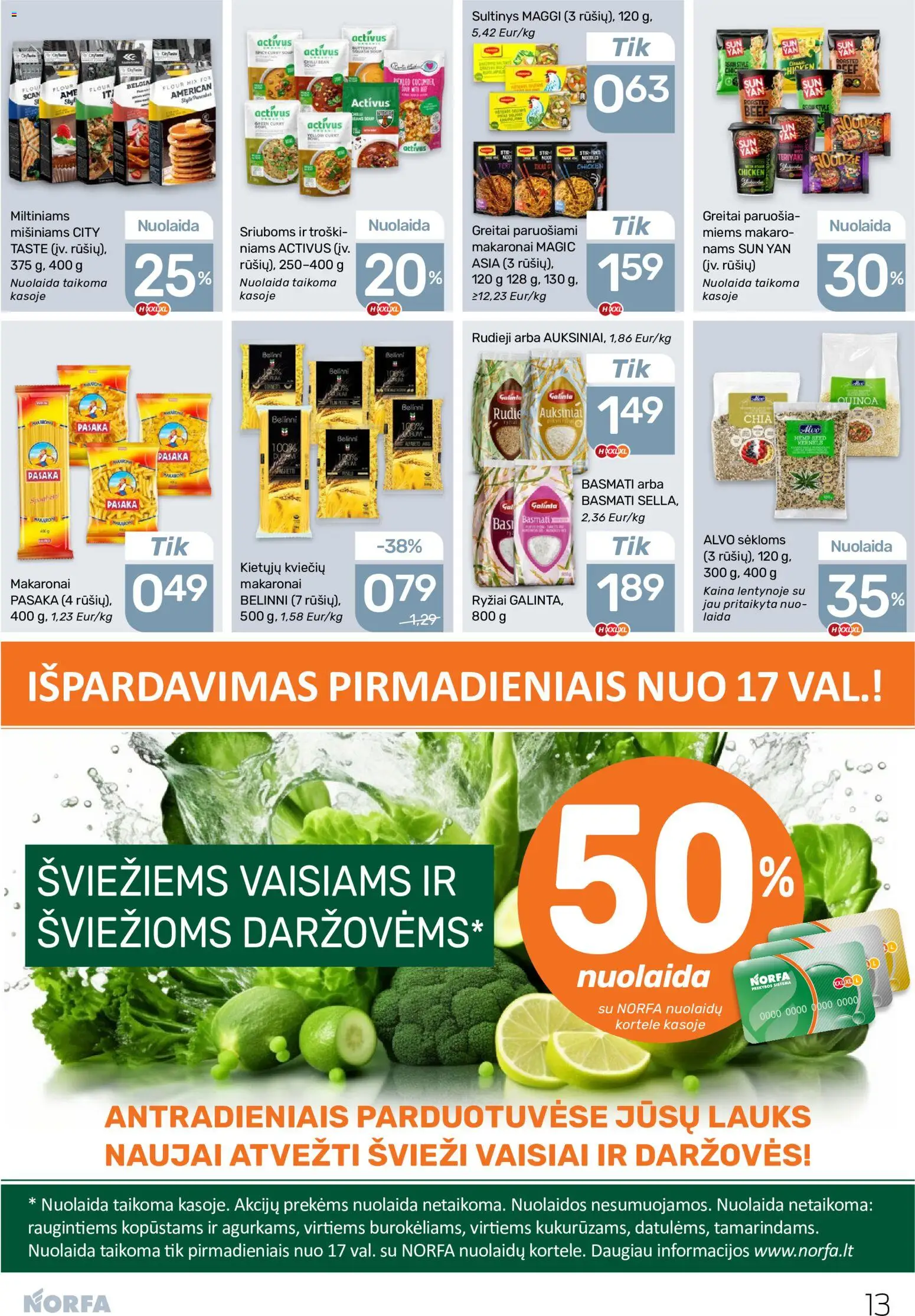 NORFA akcijos nuo 28.05.2026 | Puslapis: 13 | Prekių: Ryžiai, Makaronai