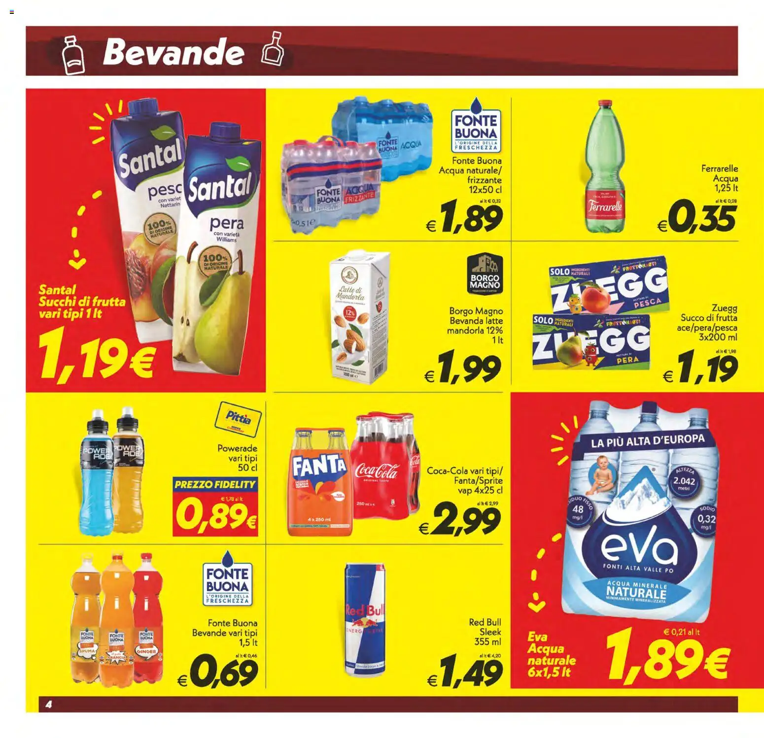 Volantino SuperConveniente del 08.05.2026 | Pagina: 4 | Prodotti: Succo, Latte, Red Bull, Acqua minerale