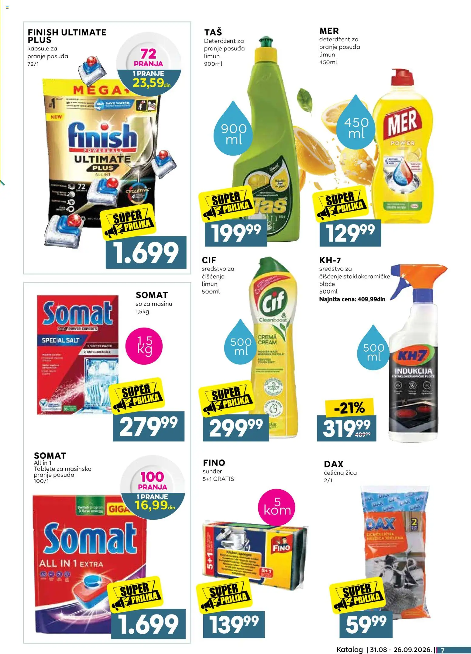 Idea katalog - važi od 31.08.2026 | Strana: 7 | Proizvode: Deterdžent, Finish, Sredstvo za čišćenje, Limun