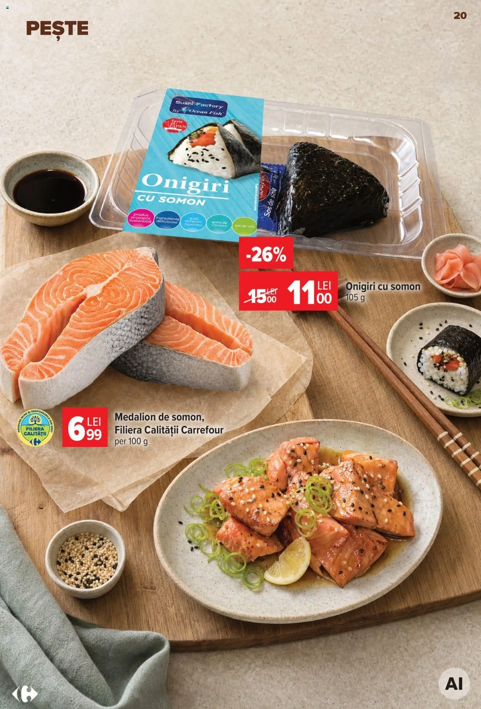 Noul catalog Carrefour – valabil de la 19.08.2026 | Pagină: 20 | Produse: Sushi, Somon, Pește, Sos