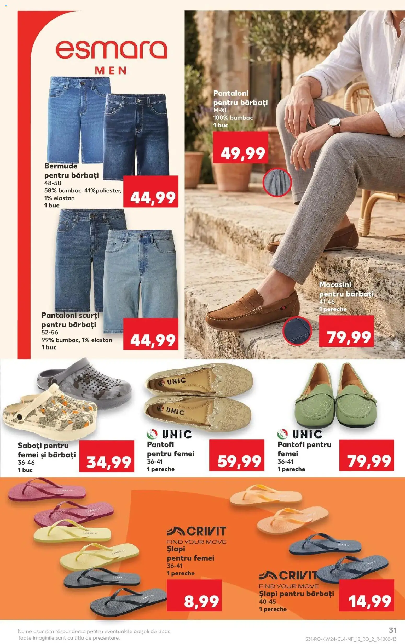 Noul catalog Kaufland – valabil de la 10.06.2026 | Pagină: 31 | Produse: Pantaloni, Pantaloni scurți, Mocasini, Șlapi