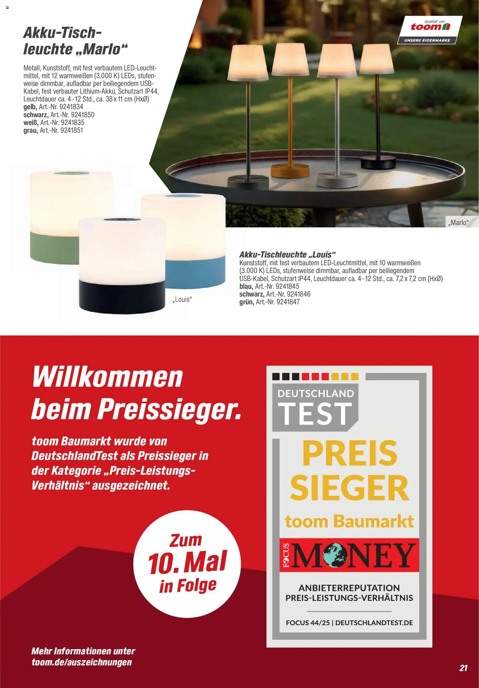 Toom Baumarkt Leuchten & Tapeten 2026 – gültig ab 01.01.2026 | Seite: 21 | Produkte: USB
