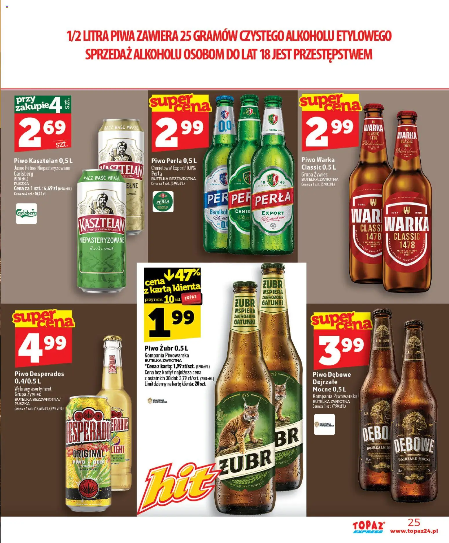 Topaz gazetka - Express od 22.10.2026 | Strona: 25 | Produkty: Piwo Desperados, Piwo Warka, Piwo, Desperados