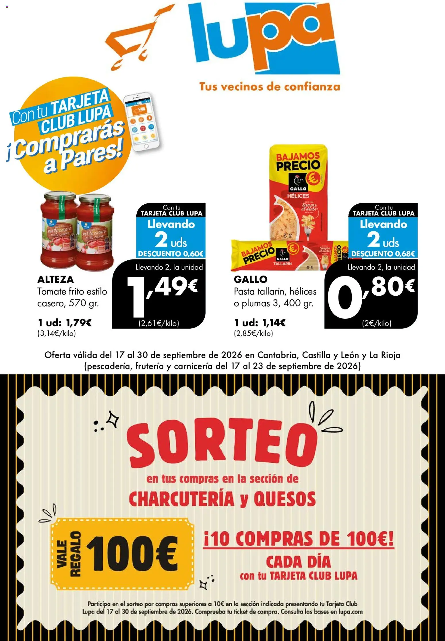 Lupa Supermercados folleto │ válido desde el 17/09/2026 | Página: 1 | Productos: Tomate, Pasta