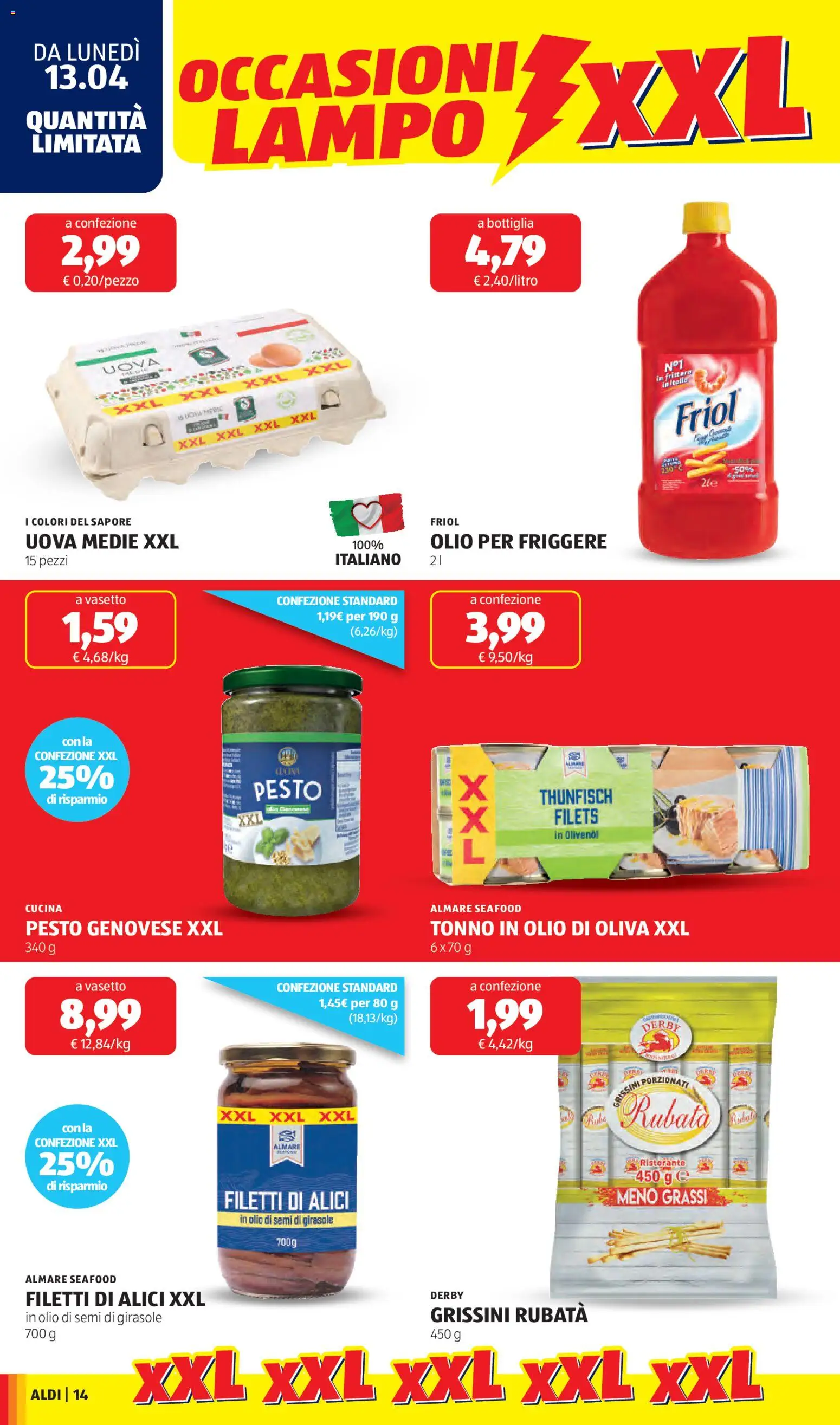 Volantino Aldi del 13.04.2026 | Pagina: 14 | Prodotti: Uova, Pesto, Alici, Olio di Oliva