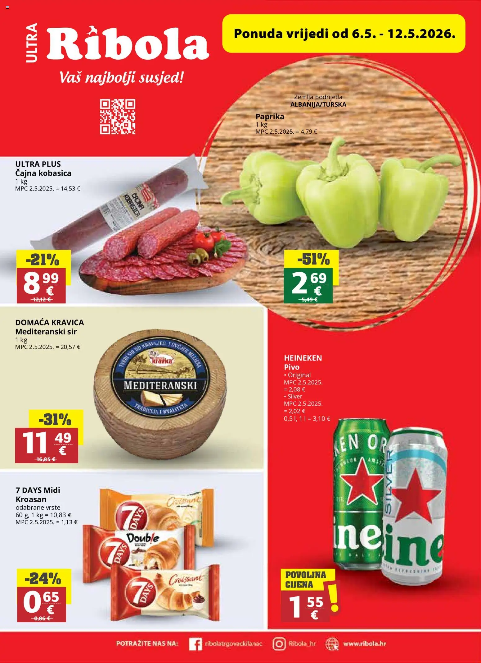 Ribola katalog | vrijedi od 06.05.2026 | Stranica: 1 | Proizvodi: Pivo, Heineken, Kobasica, Kroasan