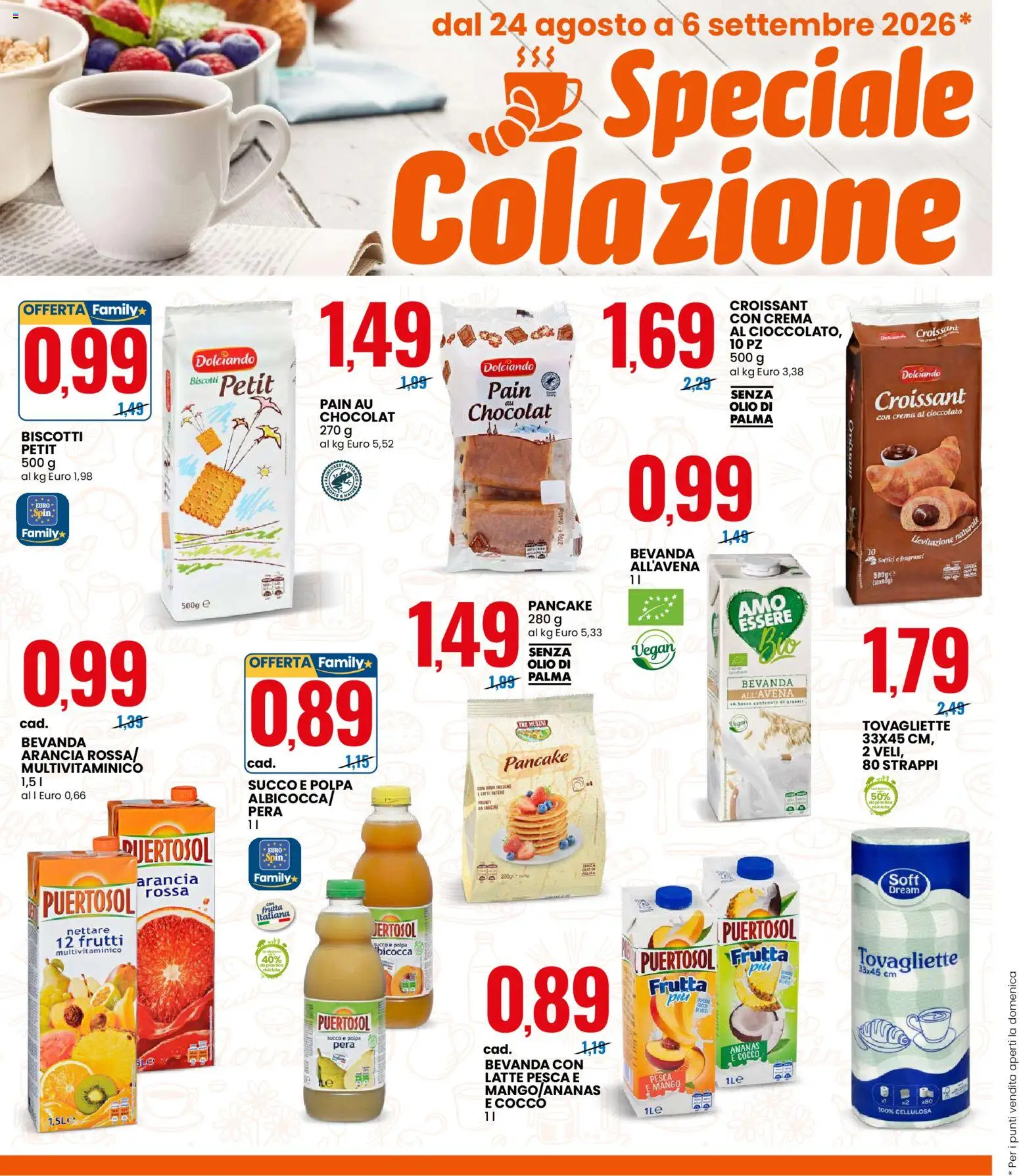 Volantino Eurospin del 24/08/2026 | Pagina: 4 | Prodotti: Vegan, Succo, Latte, Arancia