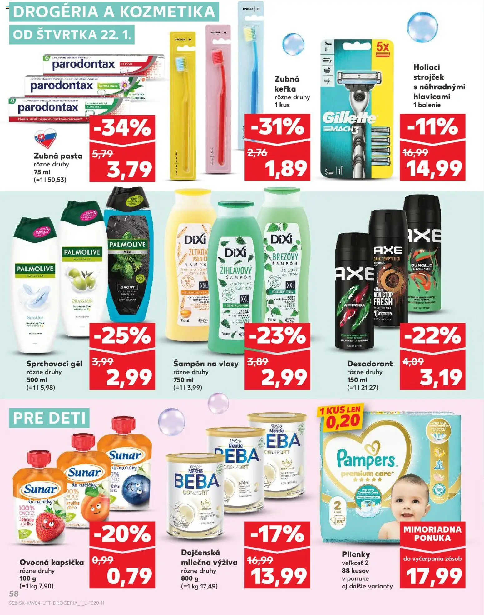 Nové Kaufland akcie – leták je platný od 22.01.2026 | Strana: 58 | Produkty: Zubná kefka, Strojček, Holiaci strojček, Dezodorant