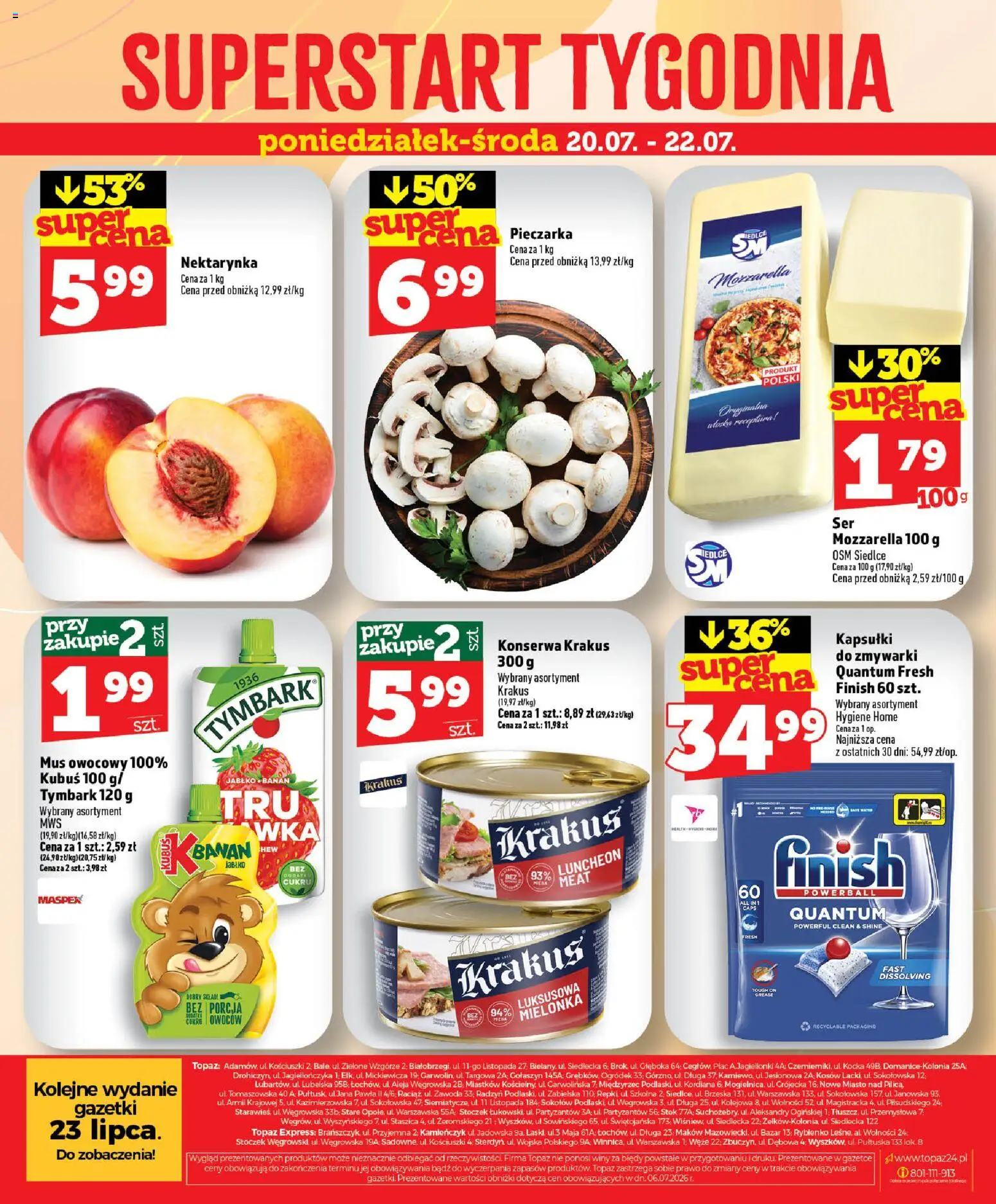 Topaz gazetka od 16.07.2026 | Strona: 40 | Produkty: Kapsułki, Kubuś, Mozzarella, Finish