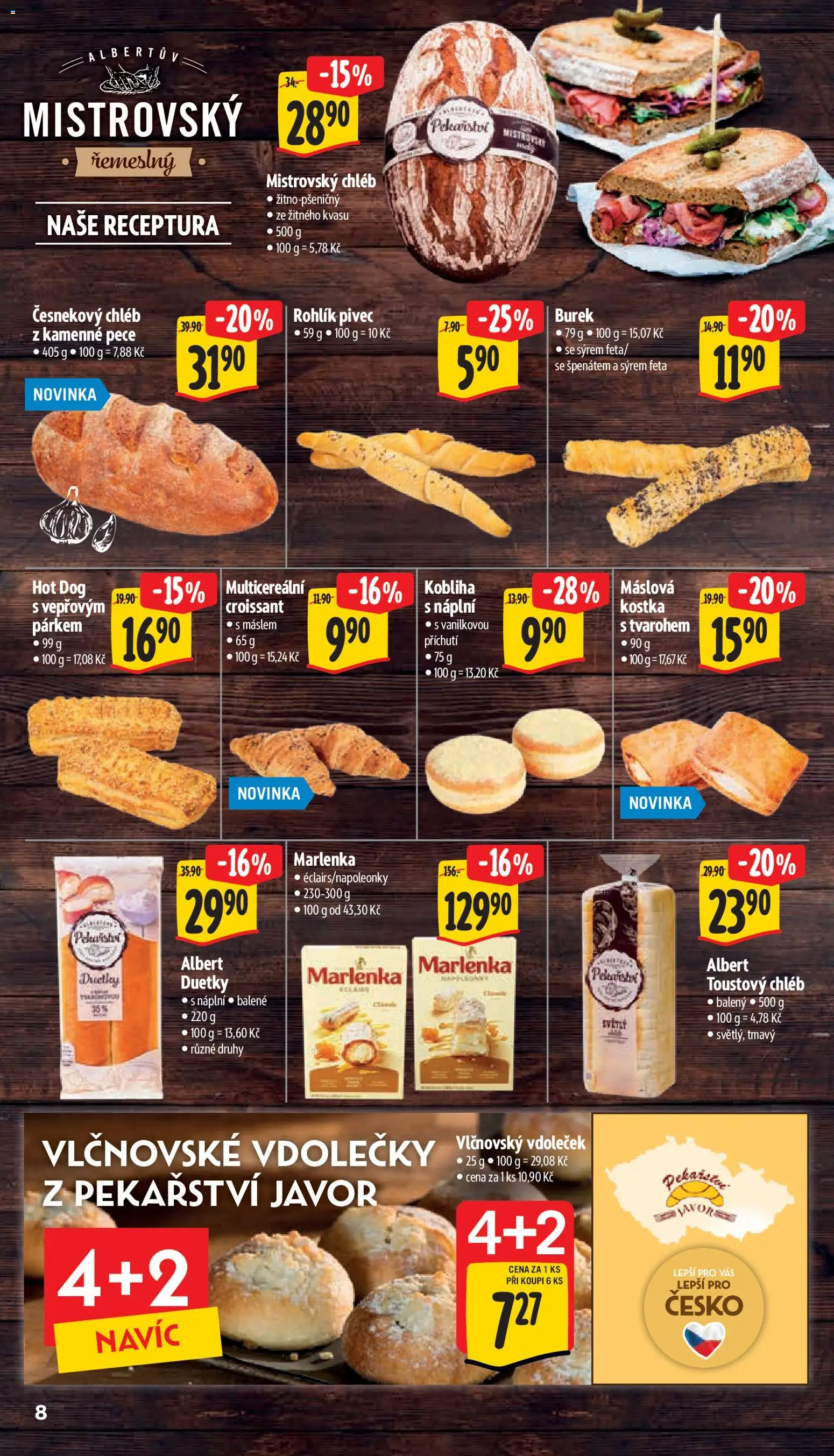 Albert leták - Supermarket od 20.05.2026 | Strana: 16 | Produkty: Rohlík, Hot dog, Mistrovský chléb, Burek