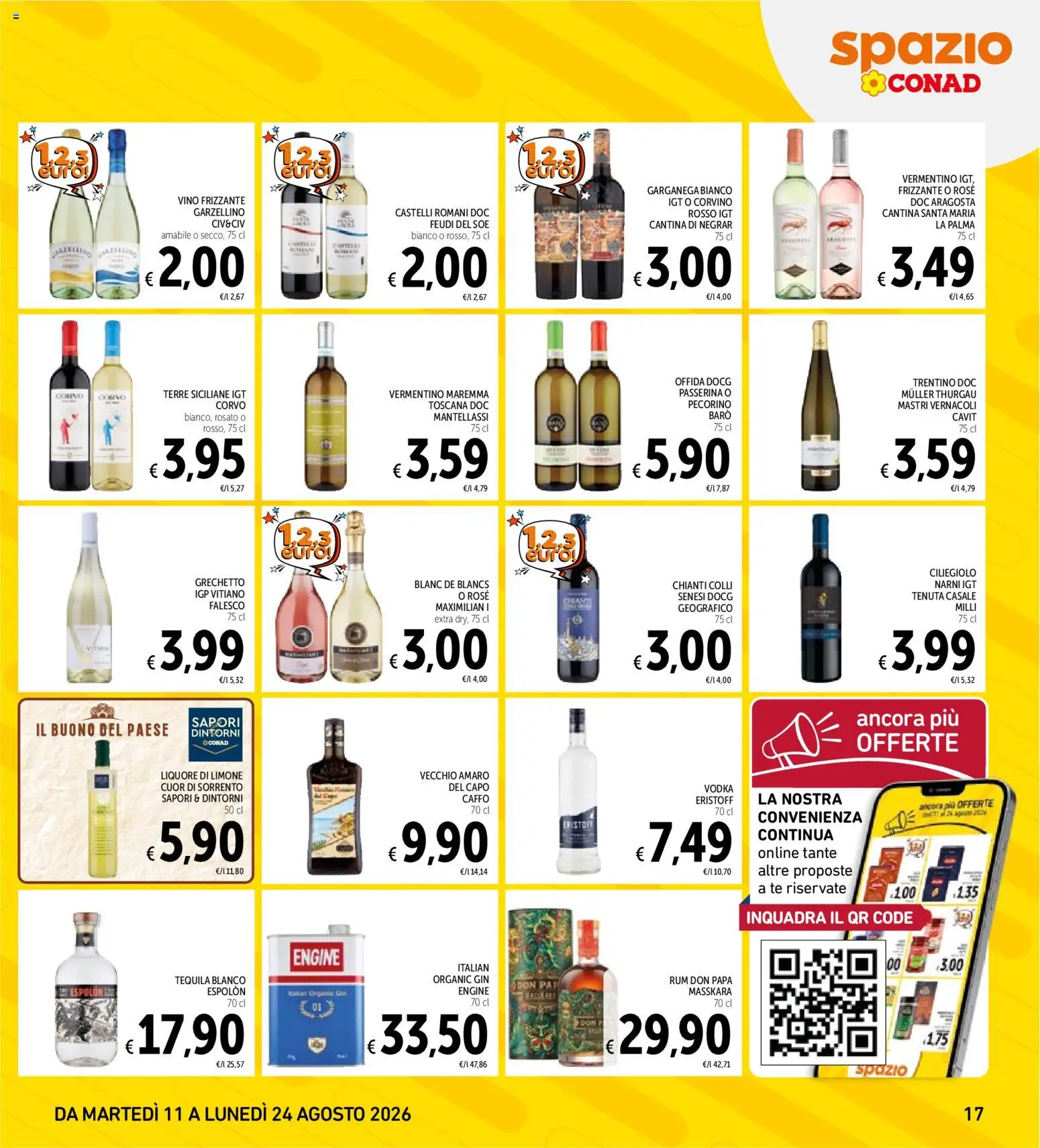 Volantino Spazio Conad del 11/08/2026 | Pagina: 17 | Prodotti: Gin, Vodka, Vino, Amaro