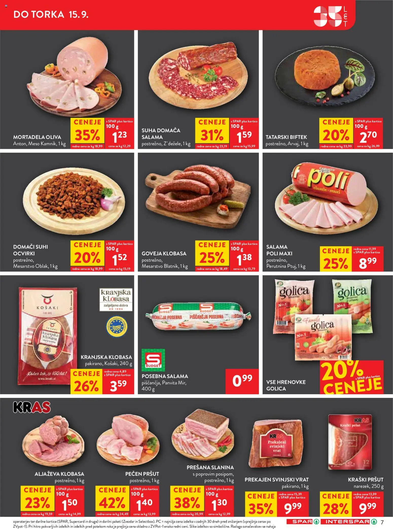 Novi Spar katalog ponudbe – veljaven od 09.09.2026 | Stran: 9 | Izdelki: Hrenovke, Pršut, Tatarski biftek, Slanina