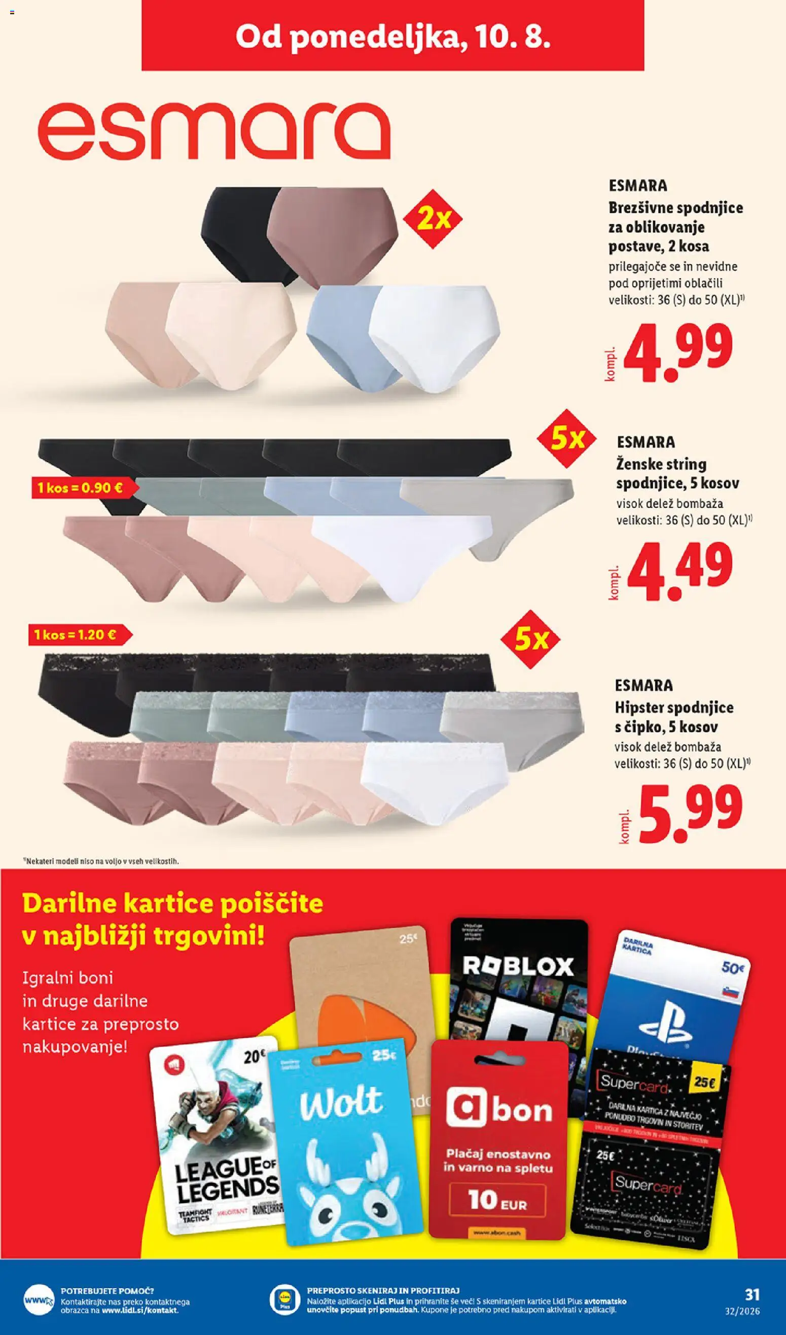 Novi Lidl katalog ponudbe – veljaven od 06.08.2026 | Stran: 67 | Izdelki: Spodnjice, Kos