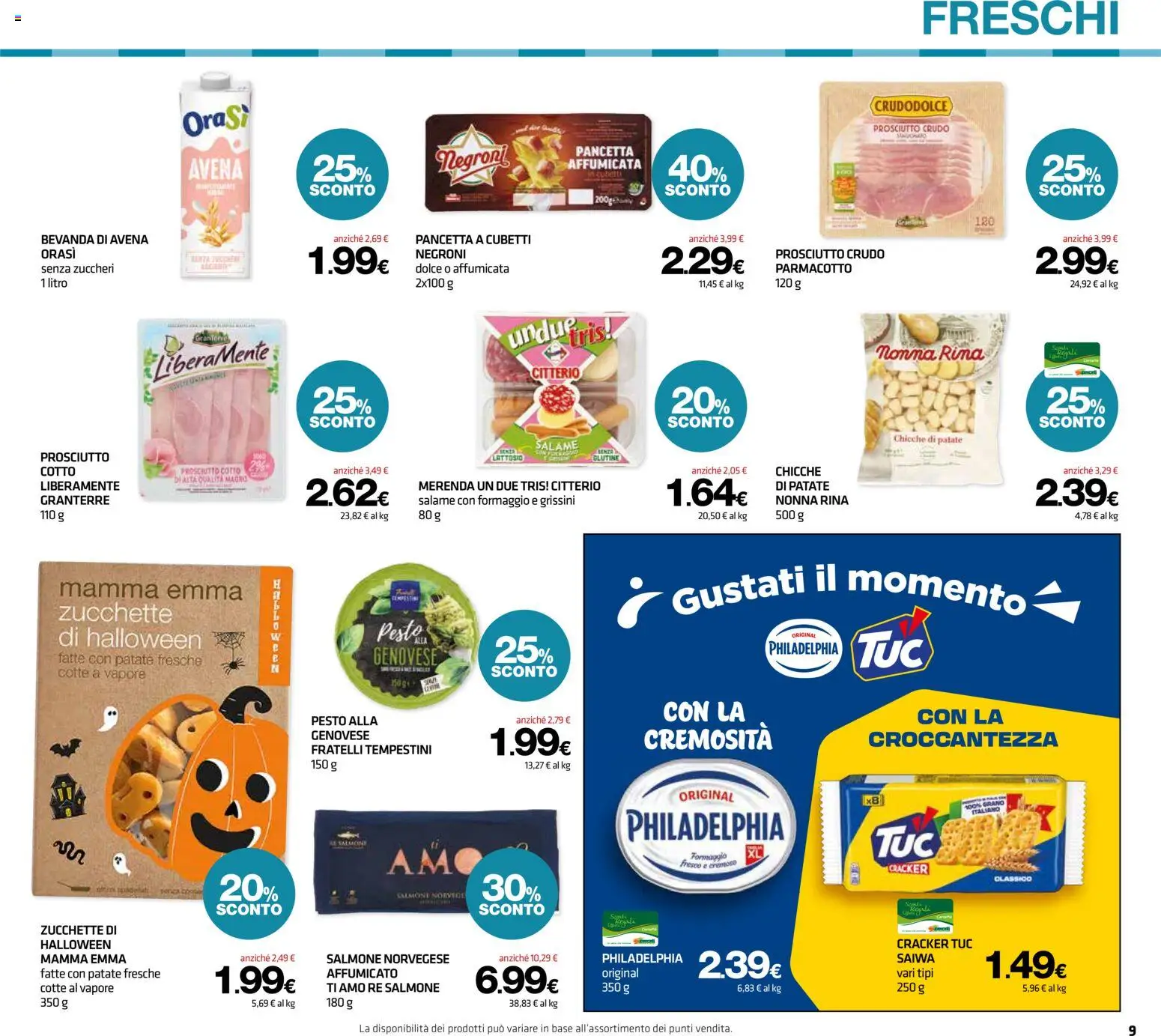 Volantino Superconti del 22/10/2026 | Pagina: 9 | Prodotti: Prosciutto Crudo, Pancetta, Formaggio, Cracker