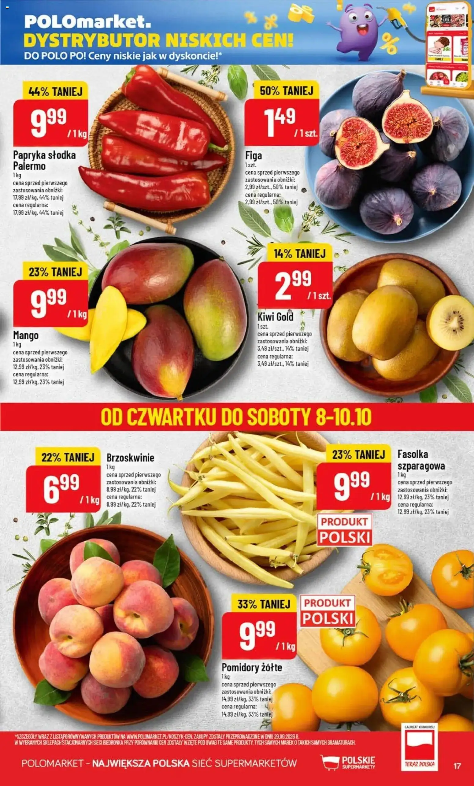 Nowa POLOmarket gazetka od jutra 07.10.2026 | Strona: 17 | Produkty: Papryka, Pomidory, Brzoskwinie, Kiwi