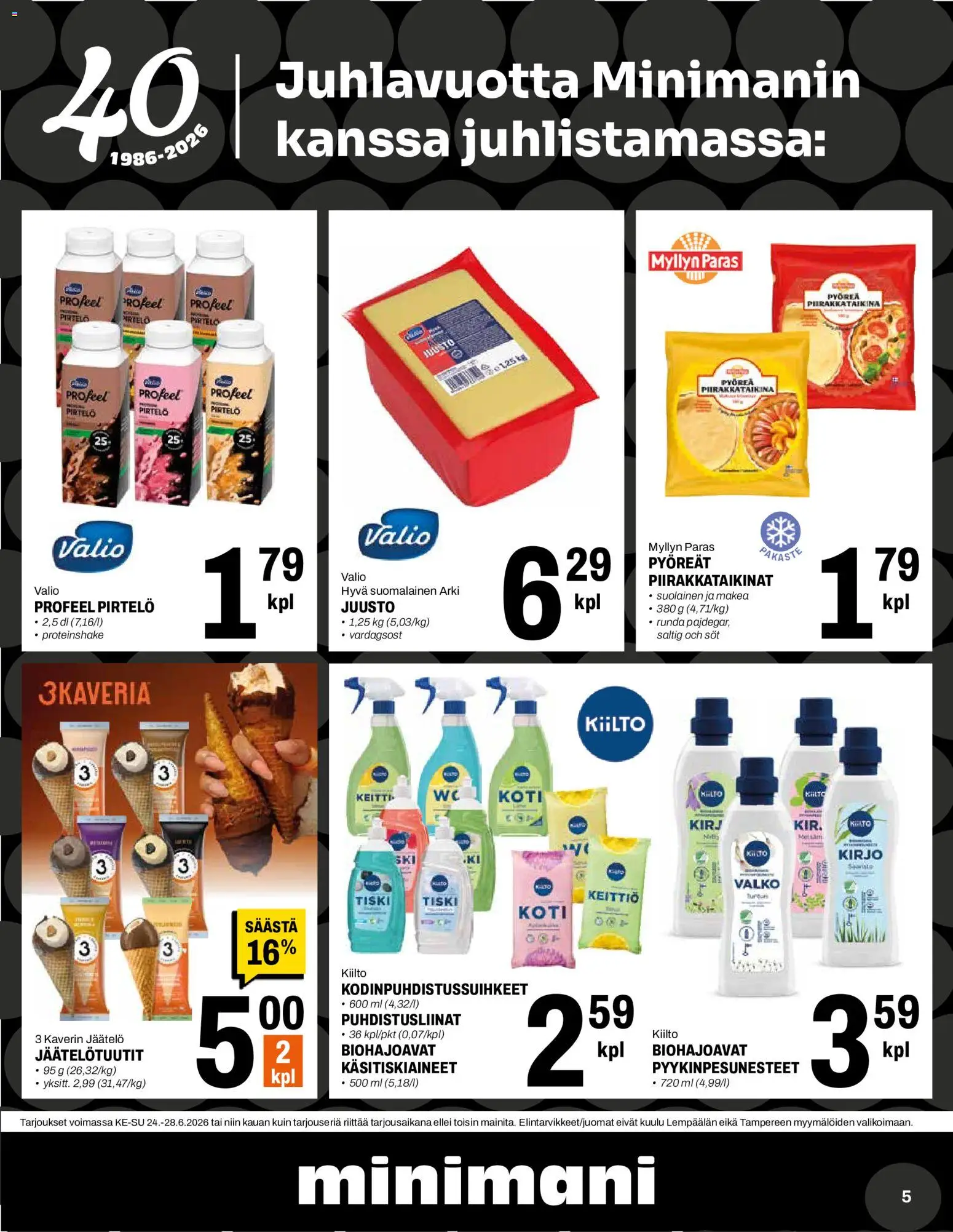 Minimani tarjoukset – voimassa 24/06/2026 alkaen | Sivu: 5 | Tuotteet: Pirtelö, Puhdistusliinat, Keittiö, Jäätelö