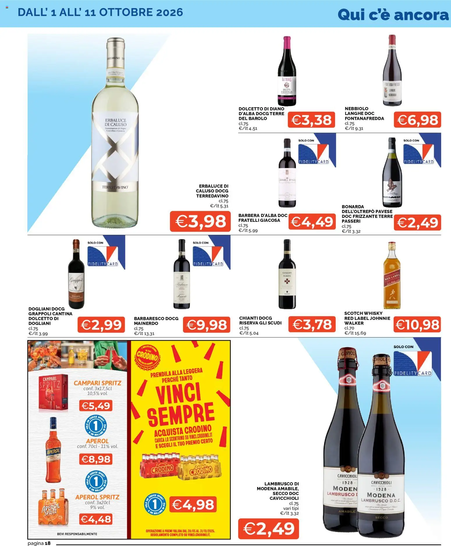 Volantino Mercatò del 01/10/2026 | Pagina: 18 | Prodotti: Whisky, Aperol Spritz, Aperol, Lambrusco