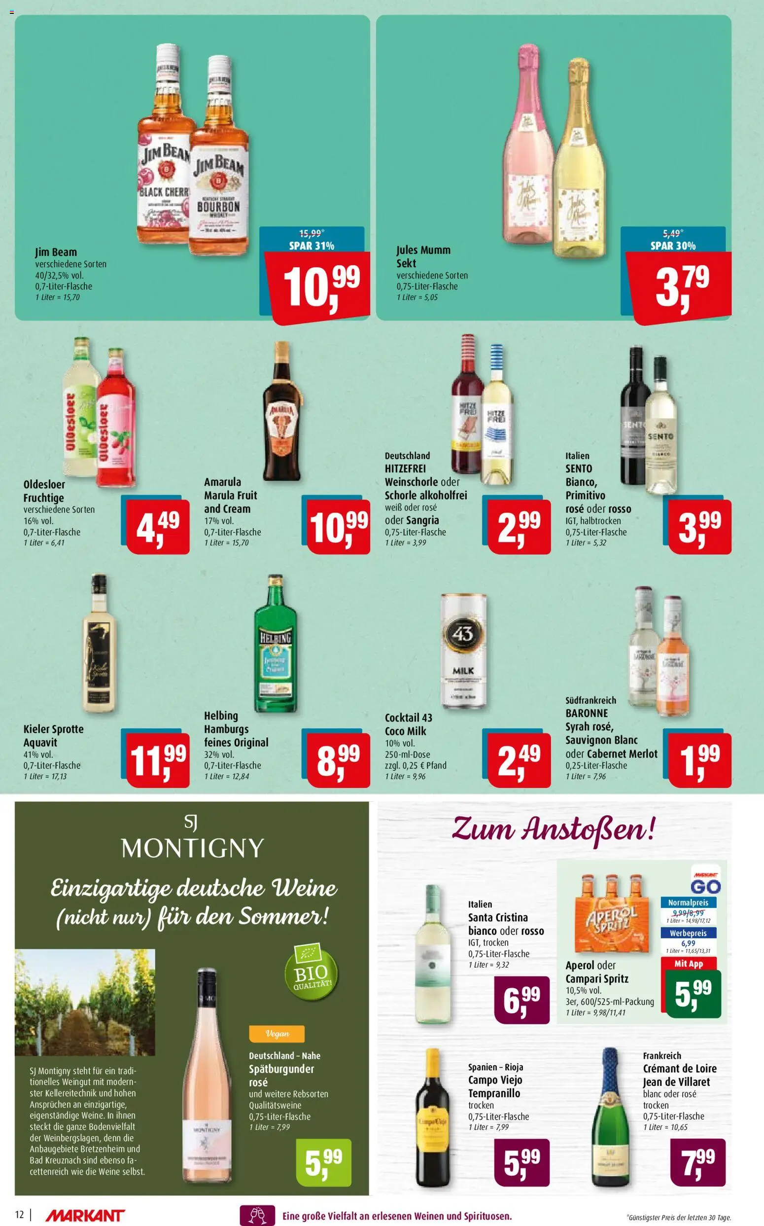 Markant Prospekt – gültig ab 10.08.2026 | Seite: 12 | Produkte: Campari, Merlot, Weinschorle, Aperol