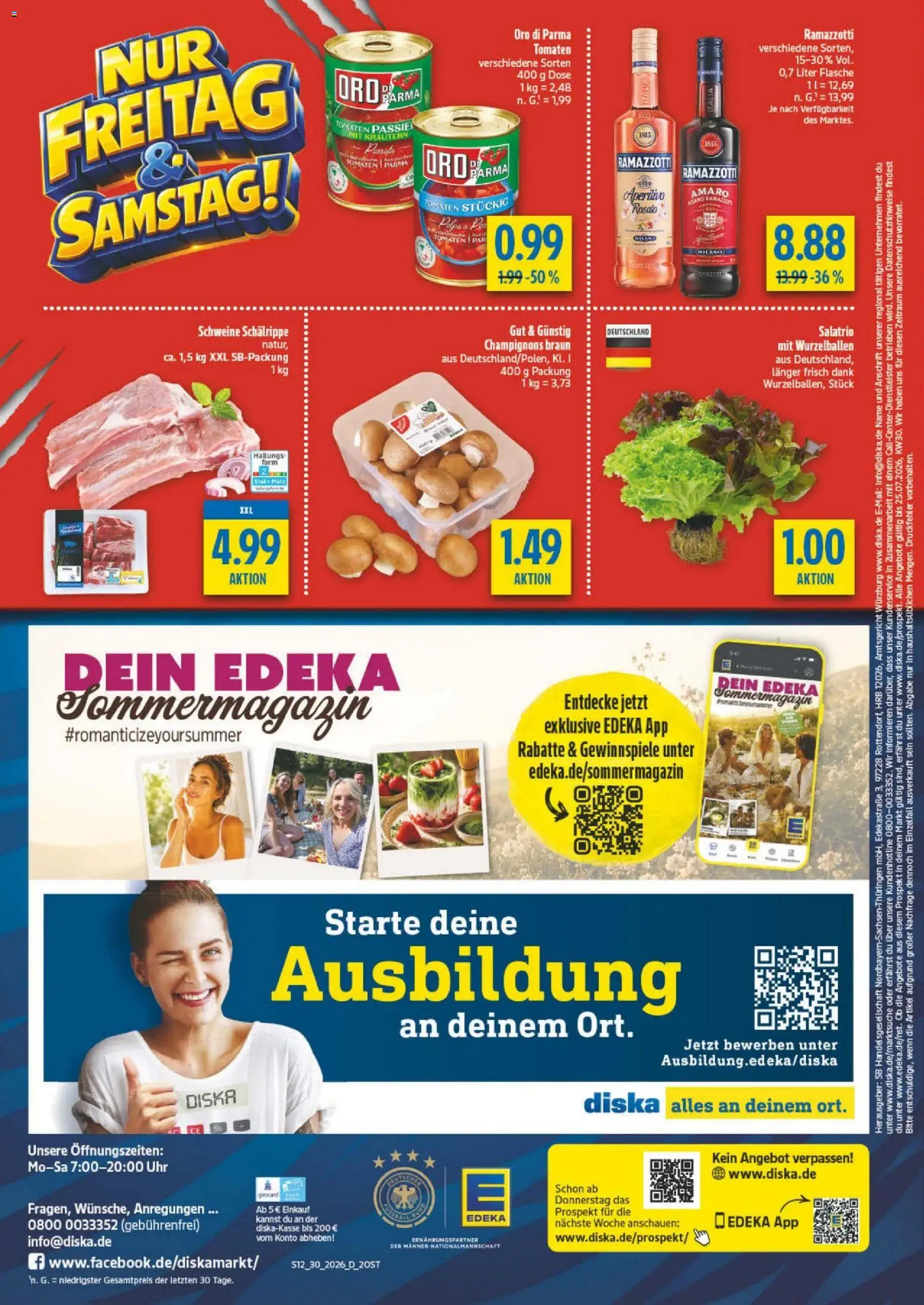 Diska Prospekt – gültig ab 20.07.2026 | Seite: 12 | Produkte: Tomaten, Champignons, Ramazzotti, Uhr