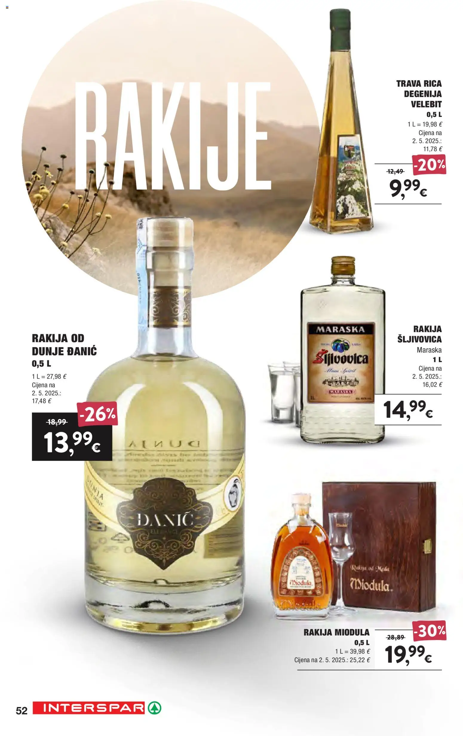 Interspar katalog | vrijedi od 16.09.2026 | Stranica: 52 | Proizvodi: Šljivovica, Rakija