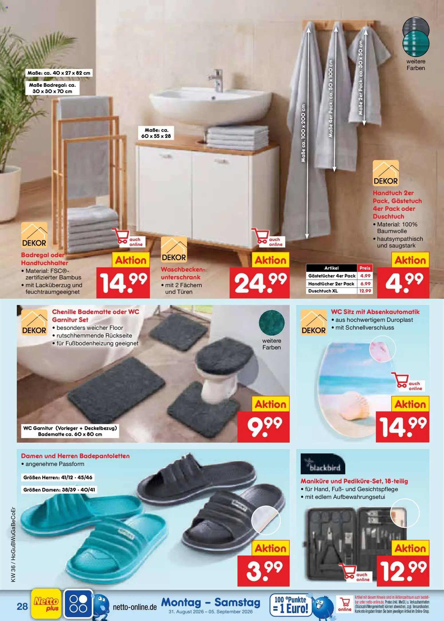 Netto Marken-Discount Prospekt – gültig ab 31.08.2026 | Seite: 38 | Produkte: Waschbecken, WC Sitz, Badregal, Unterschrank