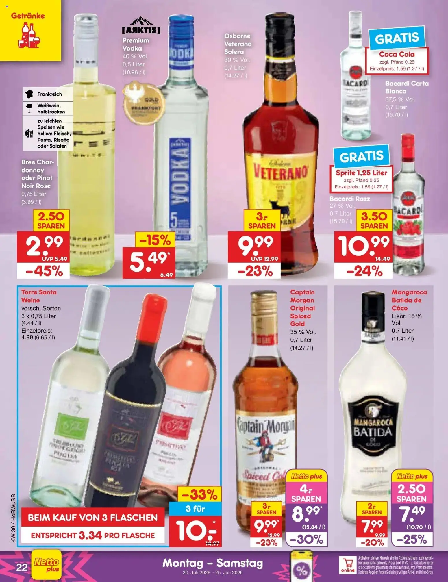 Netto Marken-Discount Prospekt Hannover – gültig ab 20.07.2026 | Seite: 38 | Produkte: Bacardi, Coca cola, Bree, Vodka