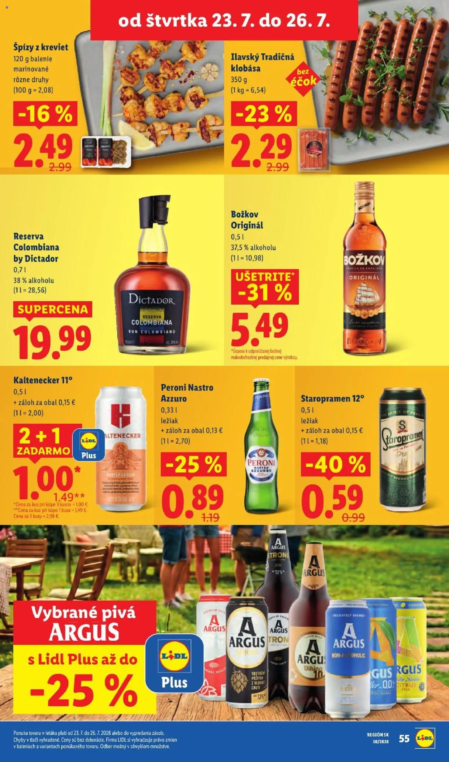 Nové Lidl akcie – leták je platný od 20.07.2026 | Strana: 77 | Produkty: Klobása, Božkov, Staropramen