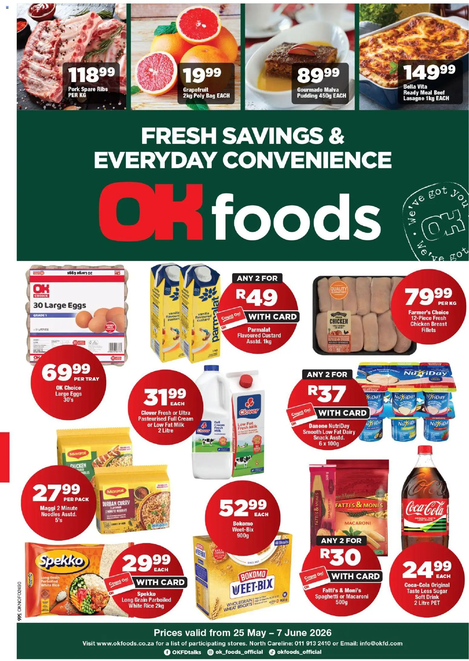 New OK Foods catalogue – valid from 25.05.2026 | Page: 1 | Products: Tray, Milk, Biscuits, Grapefruit