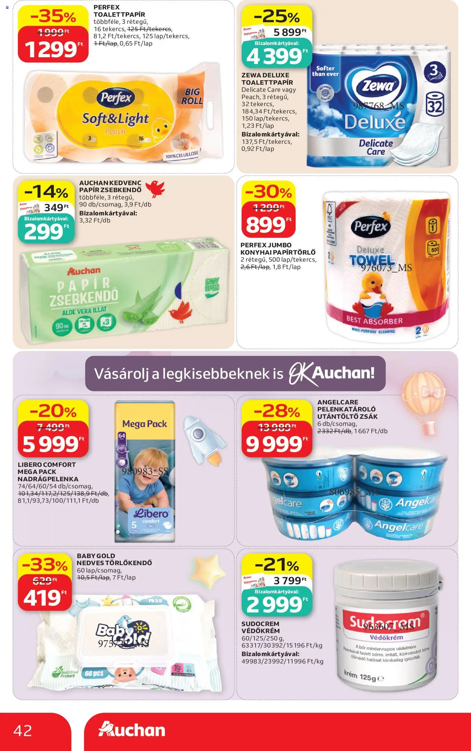 Auchan akciós ujság - amely érvényes a következő dátumtól: 21.05.2026 | Oldal: 42 | Termékek: Papírtörlő, Törlőkendő, Nedves törlőkendő, Bor