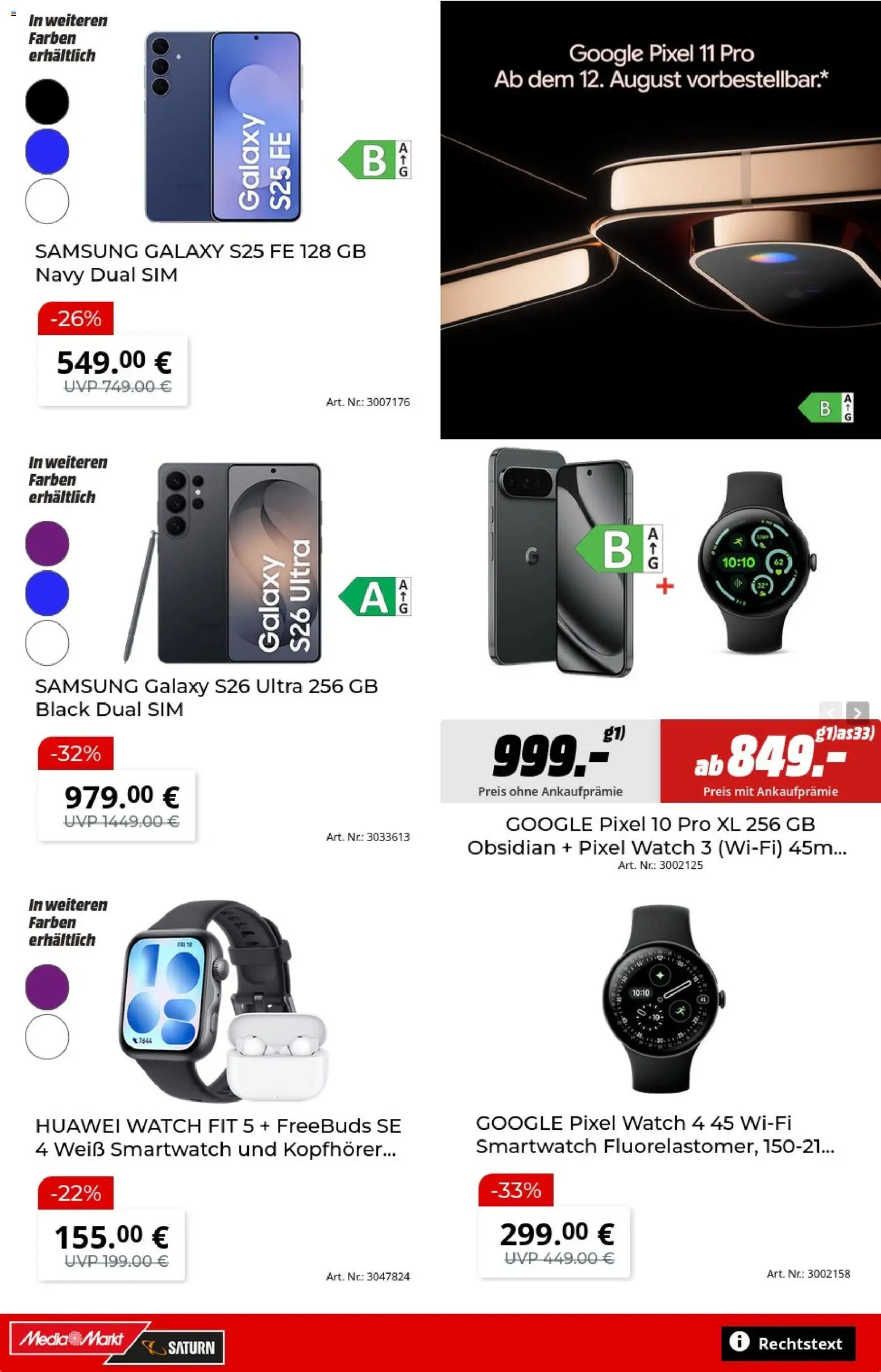 Media Markt Prospekt – gültig ab 10.08.2026 | Seite: 13 | Produkte: Huawei, Smartwatch, Samsung, Kopfhörer