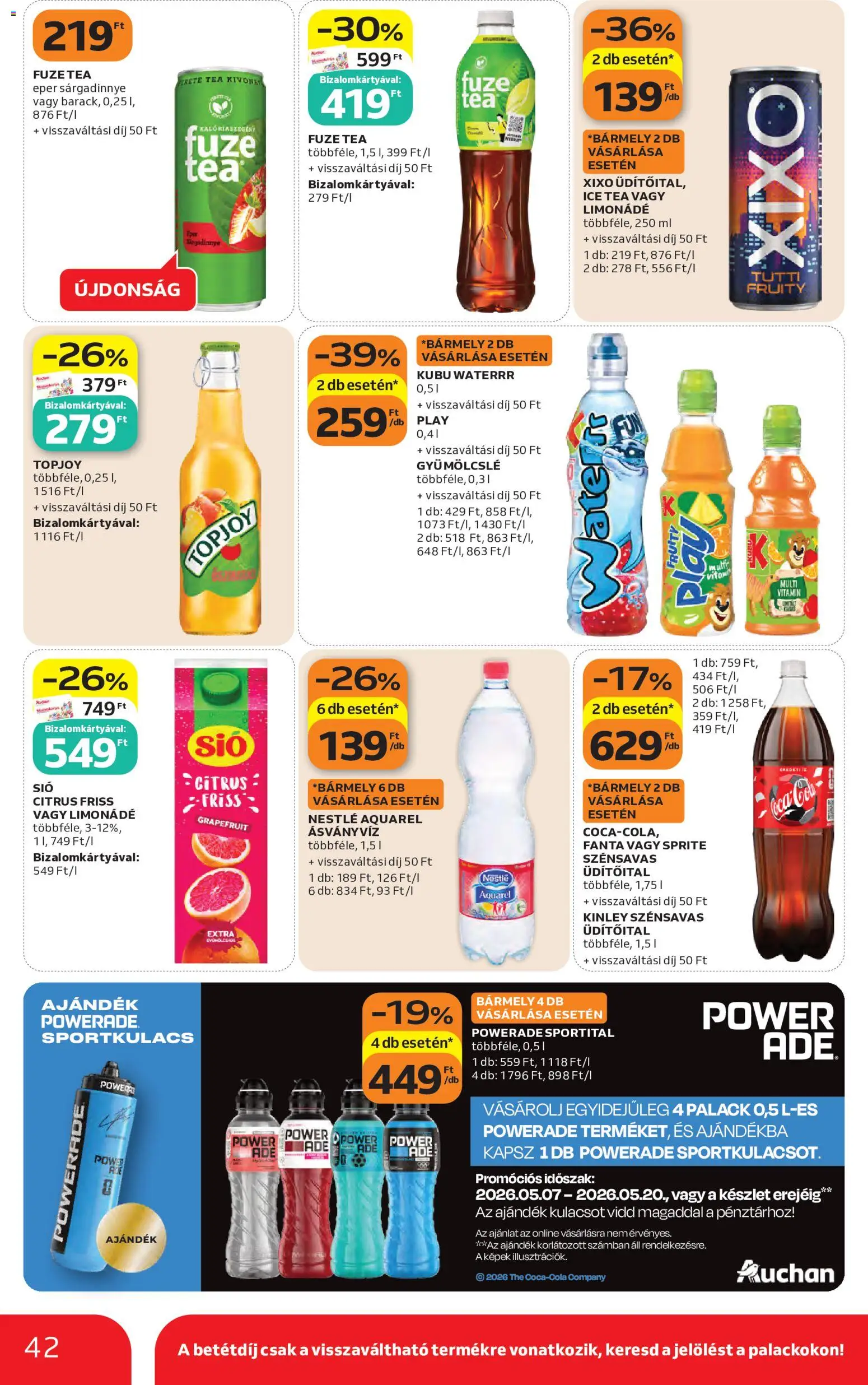 Auchan akciós ujság - amely érvényes a következő dátumtól: 07.05.2026 | Oldal: 42 | Termékek: Ice tea, Eper, Grapefruit, Sárgadinnye