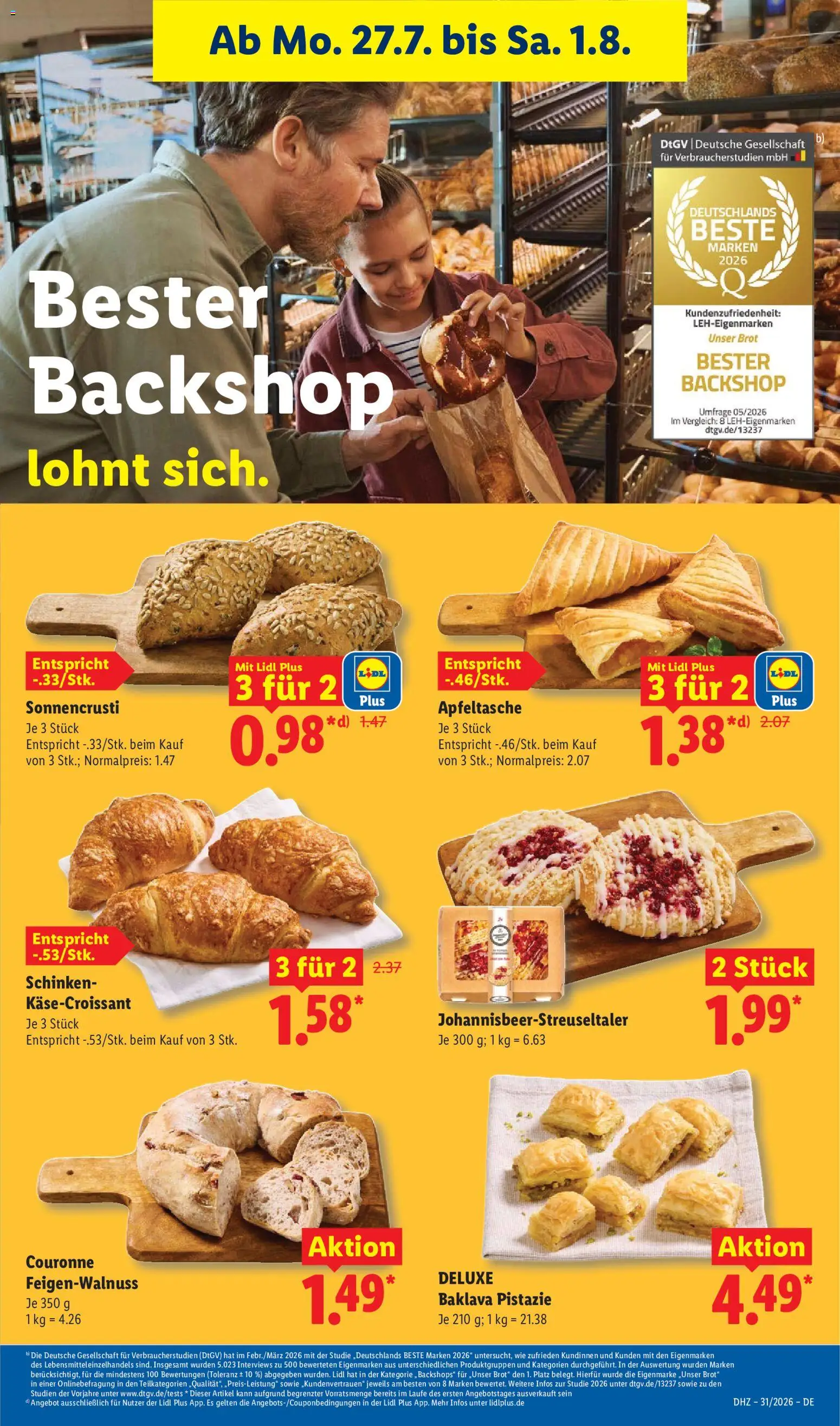 Lidl Prospekt – gültig ab 27.07.2026 | Seite: 13 | Produkte: Apple, Croissant, Brot, Schinken