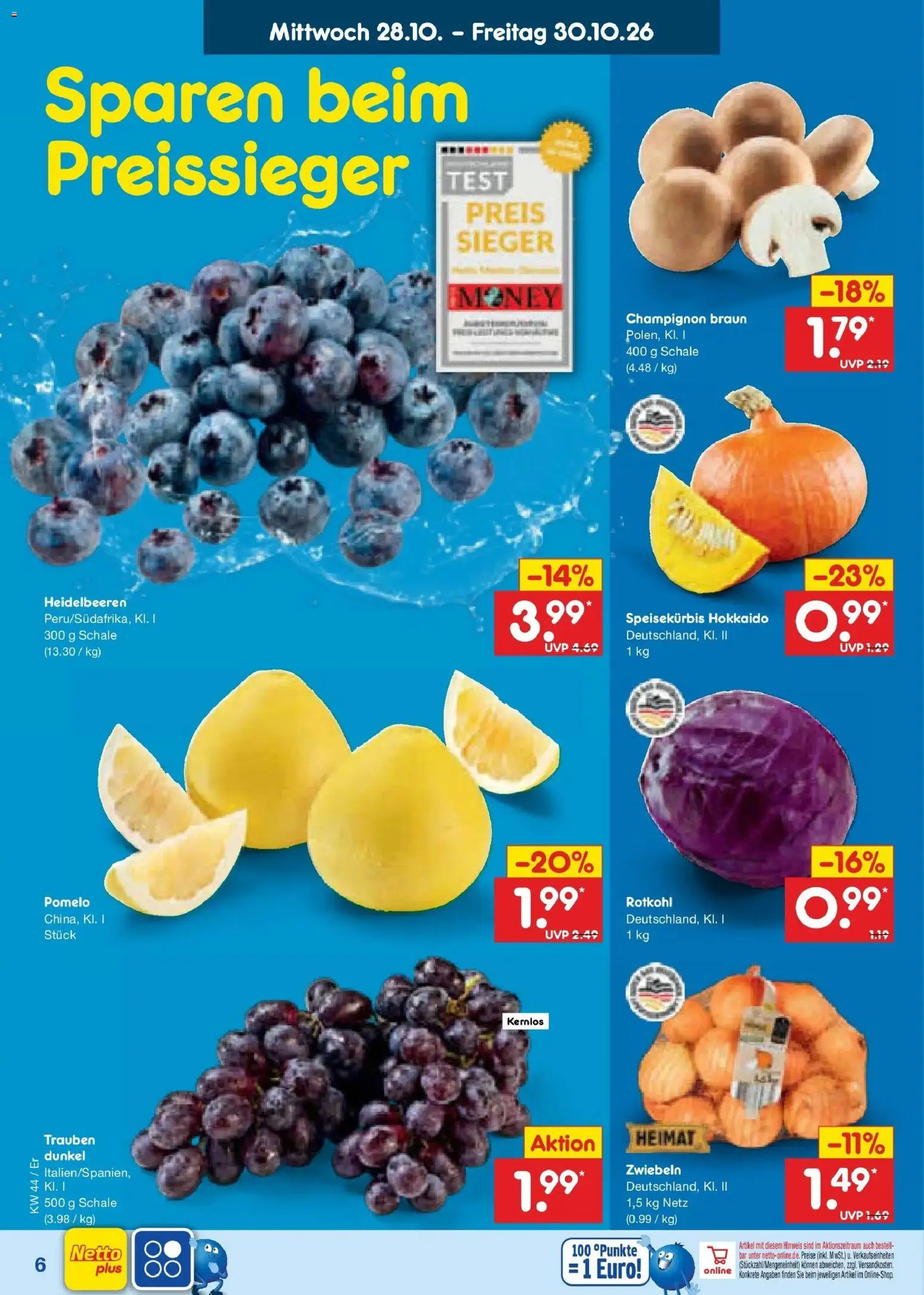 Netto Marken-Discount Prospekt Weimar – gültig ab 26.10.2026 | Seite: 57 | Produkte: Rotkohl, Trauben, Heidelbeeren, Zwiebeln