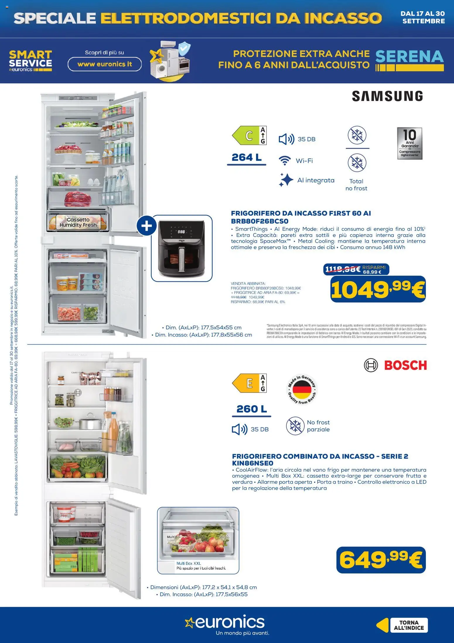 Volantino Euronics del 17/09/2026 | Pagina: 18 | Prodotti: Friggitrice ad aria, Frutta, Lavastoviglie, Frigorifero da incasso