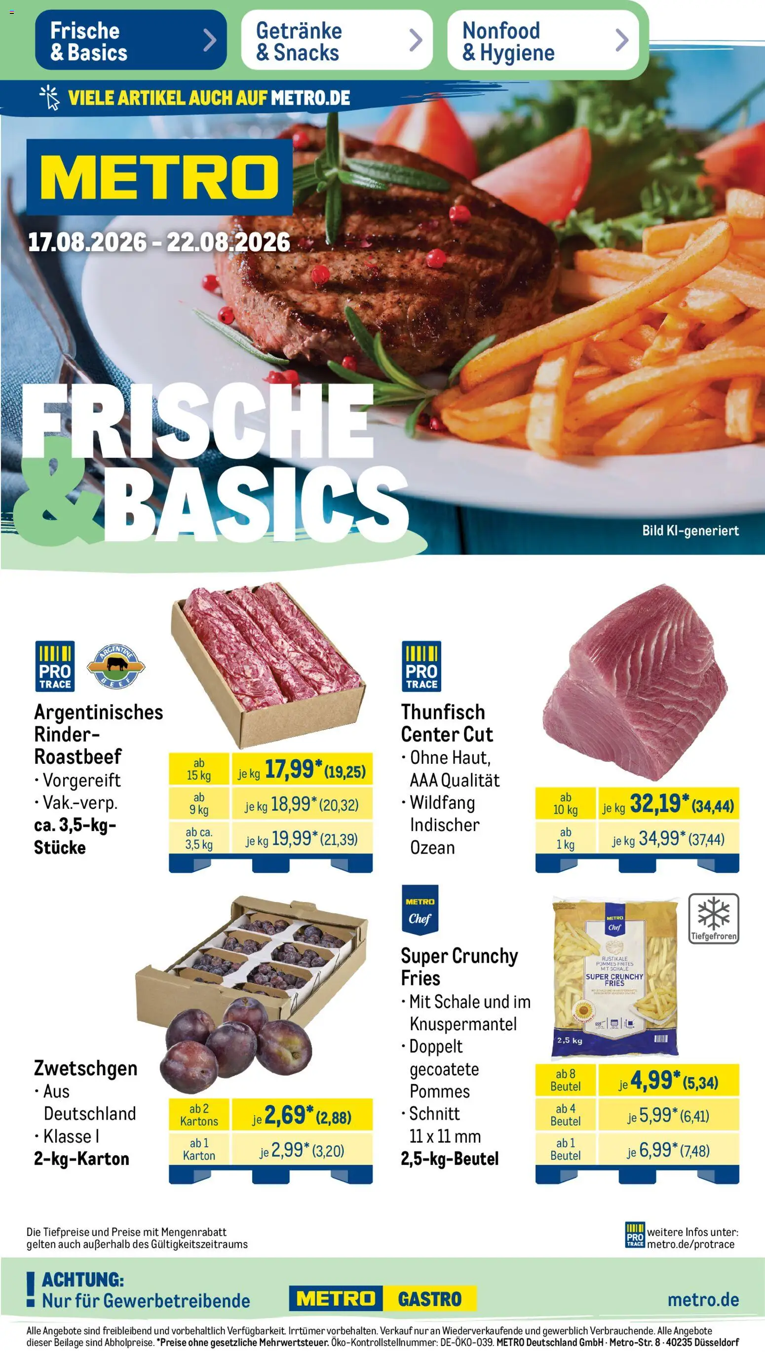Metro Prospekt – gültig ab 17.08.2026 | Seite: 1 | Produkte: Thunfisch, Pommes, Pommes frites, Roastbeef
