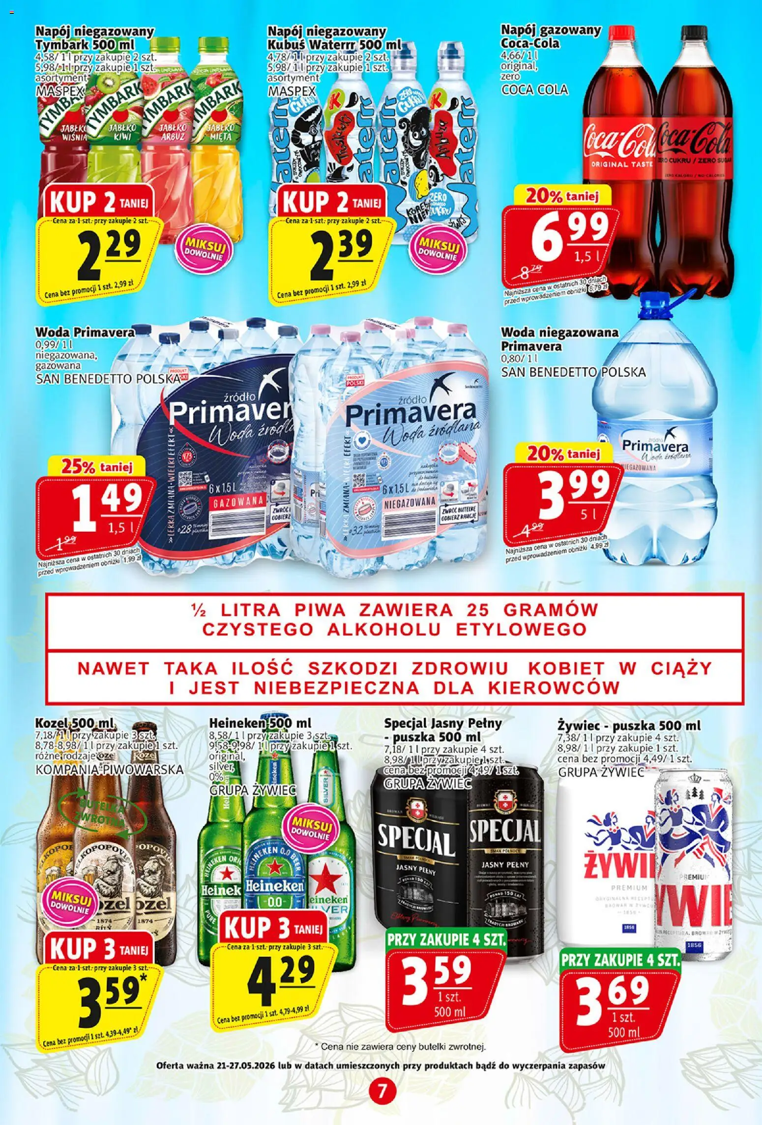 Prim Market gazetka od 21.05.2026 | Strona: 7 | Produkty: Woda źródlana, Mięta, Woda, Heineken